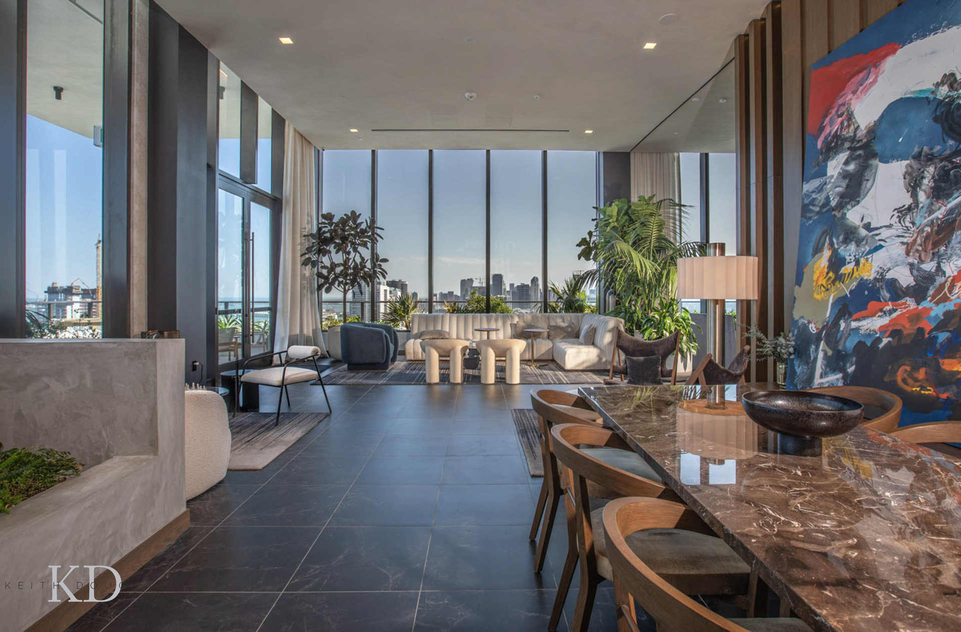 Luxury apartments with rooftop lounge and skyline views