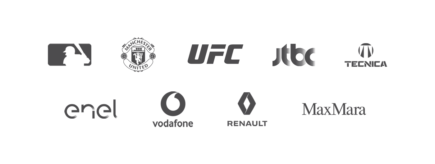Clients: MLB, Manchester United, UFC, JTBC, Tecnica Sports, Enel, Vodafone, Renault, Max Mara.
