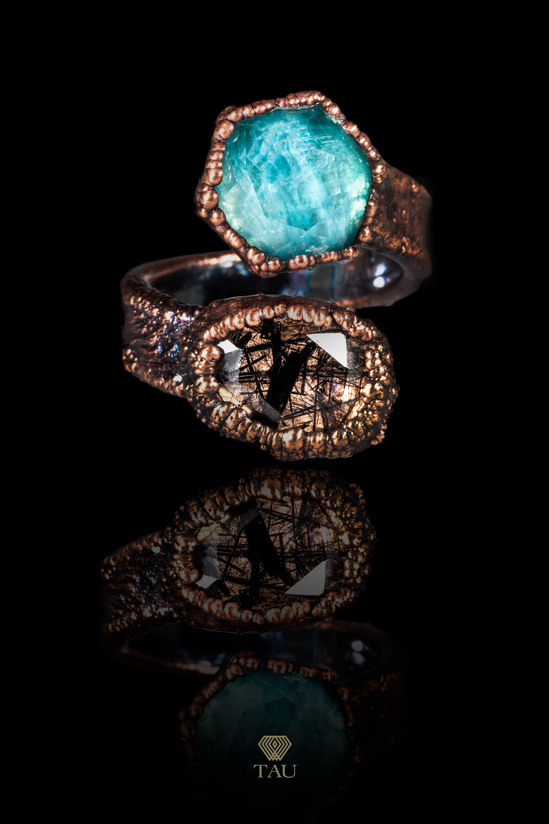 Anello apatite e quarzo tormalinato US6 88€