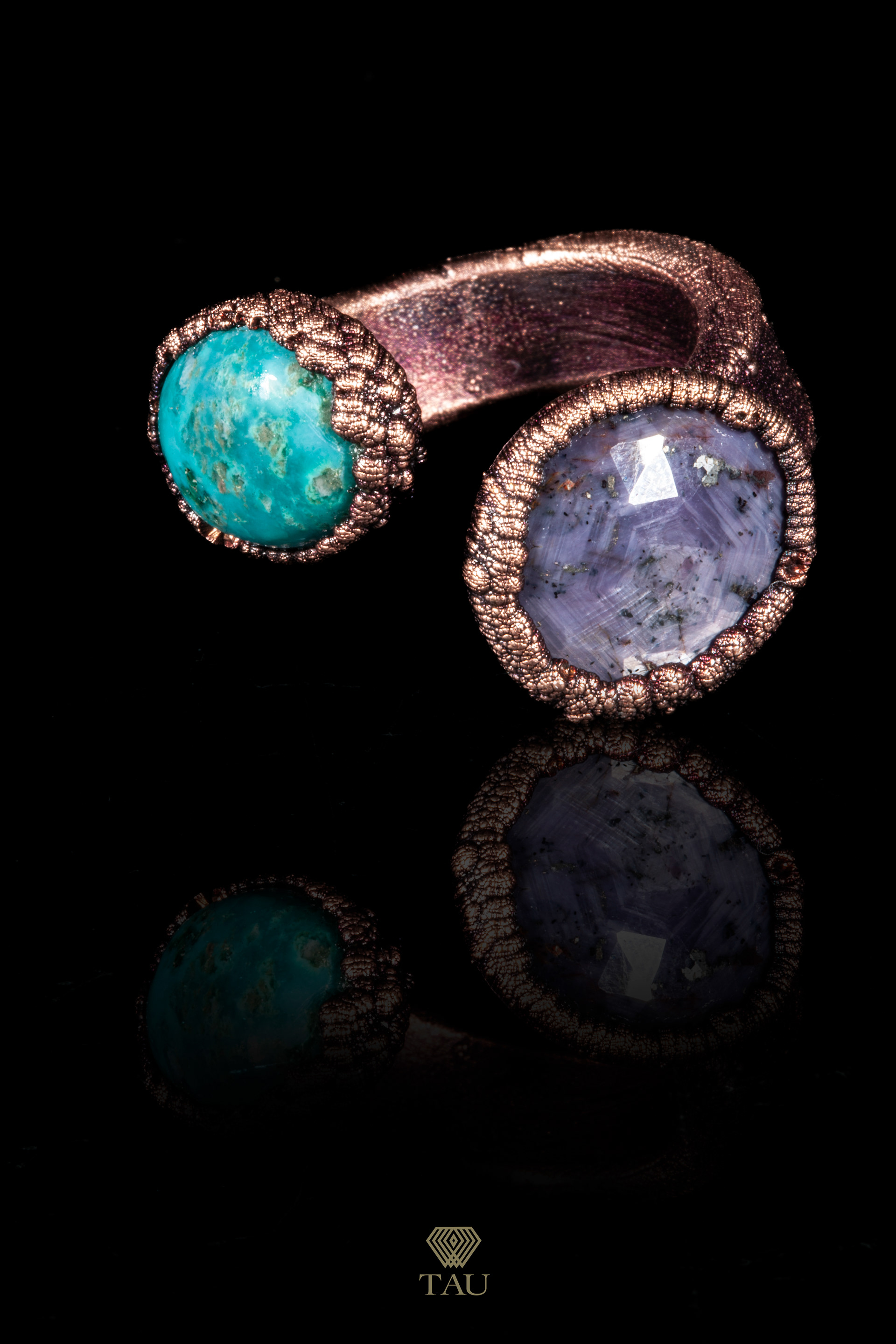 Anello turchese tibetano e rubino US6 90€