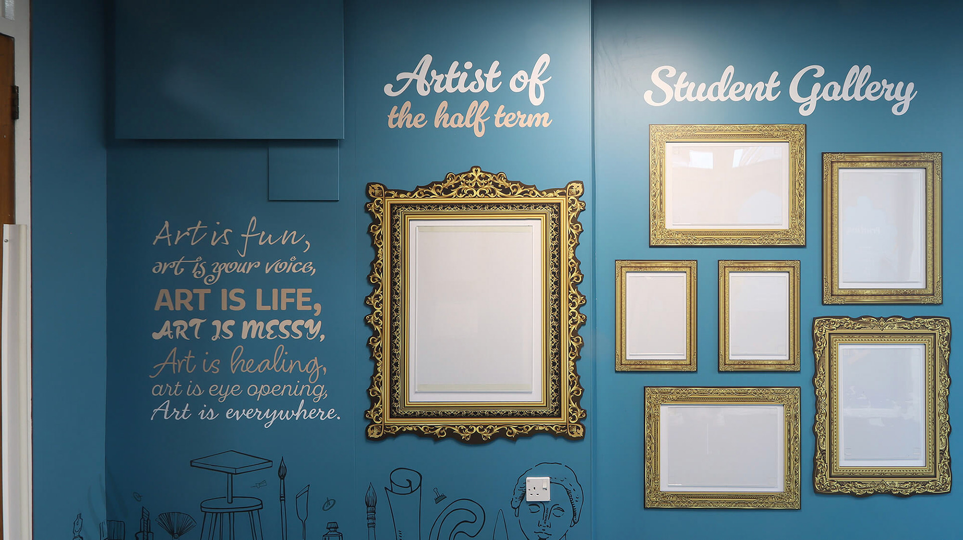 Interactive Student Gallery - Art Display with Gold Frames