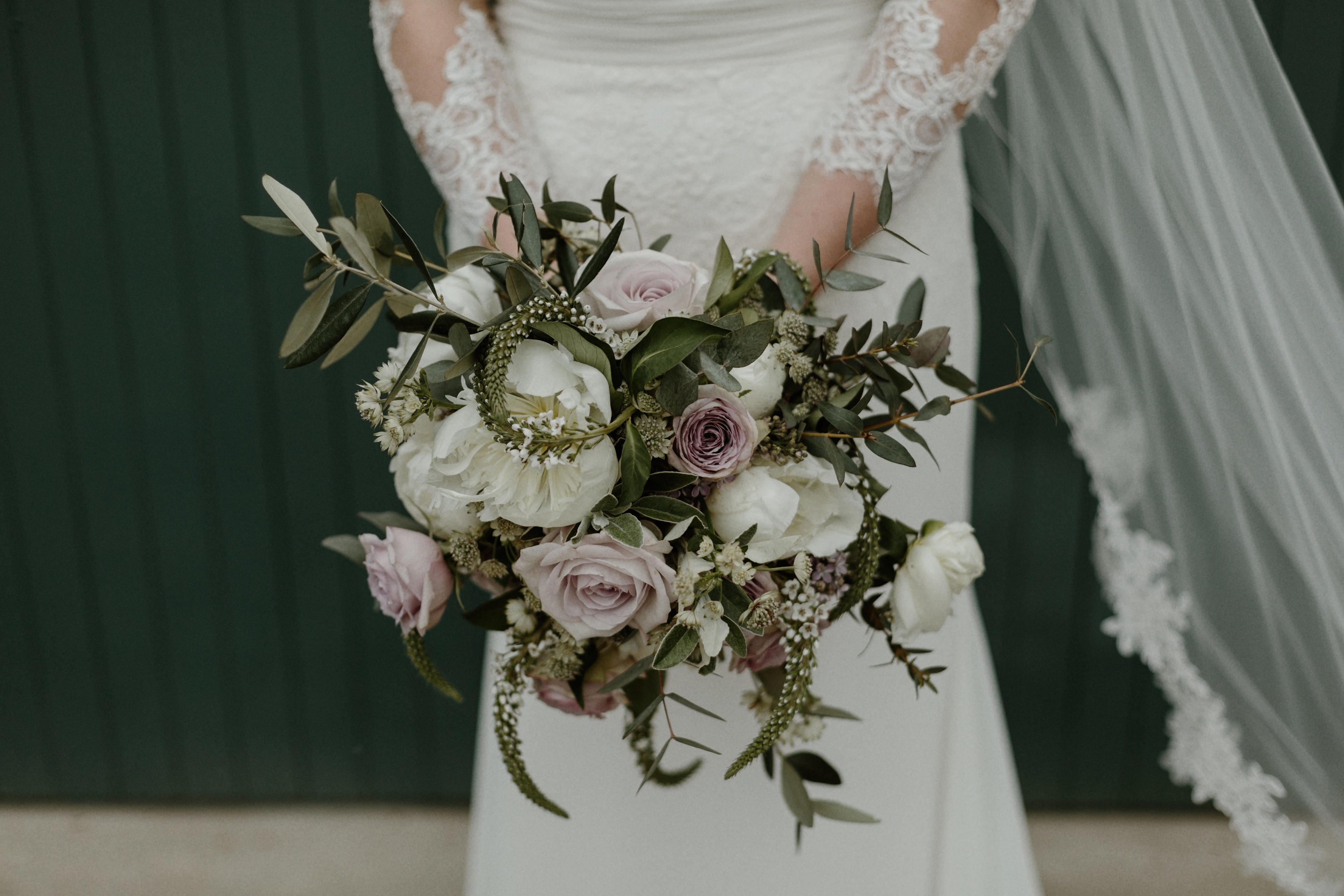 Peony rose & dusky mauve roses bouquet