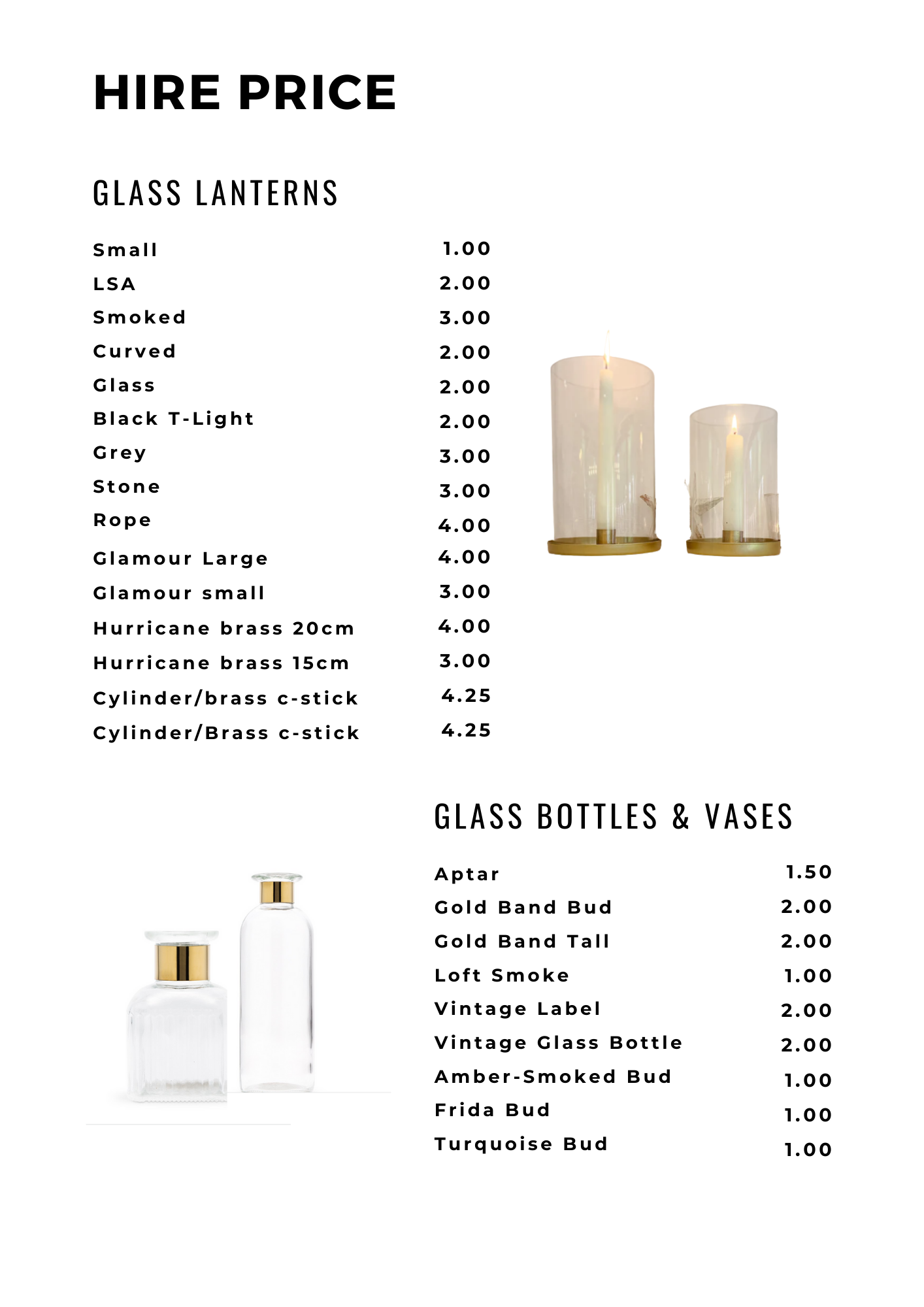 Hire price list