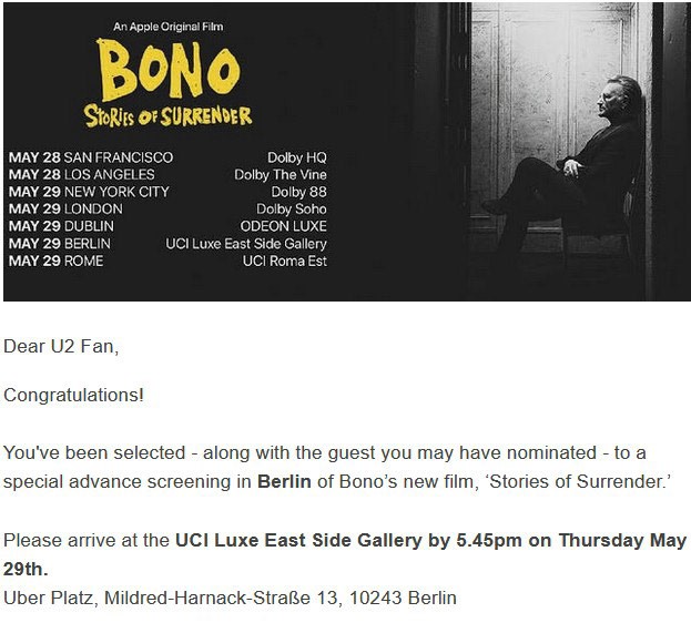 Förhandsvisning i Berlin av Bono' Story of Surrender