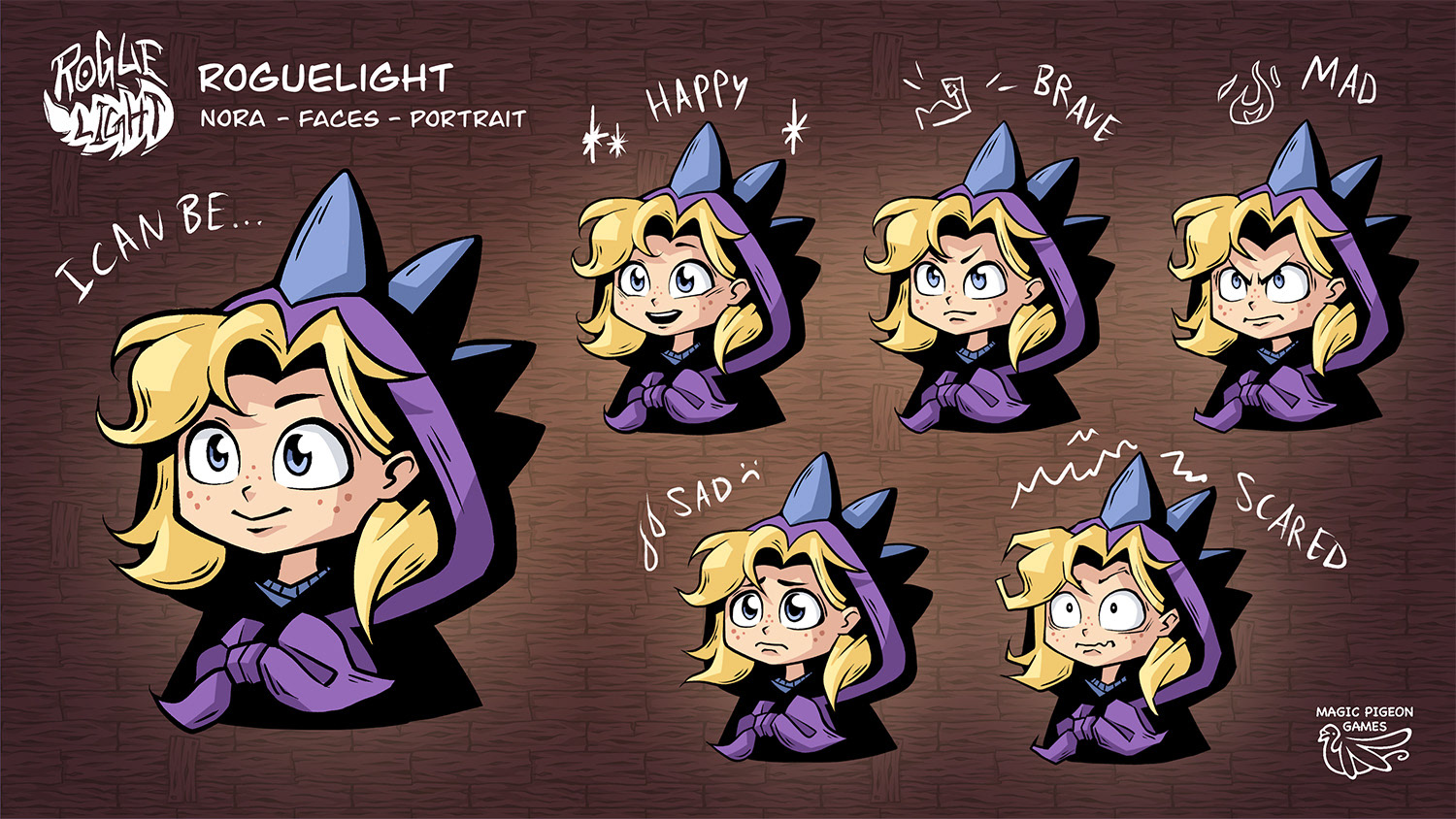 Roguelight | Player Concept - Nora | Portrait Emotions