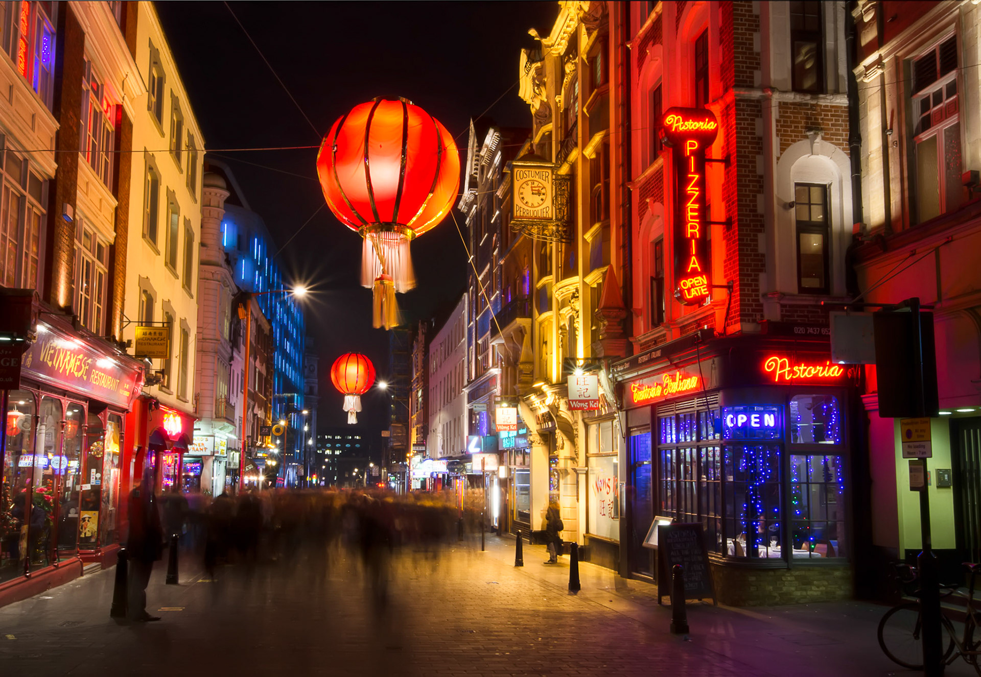 London, UK - Walking around at night near China Town. Loved that I could see a Vietnamese, Chinese and Italian place all on the same block.