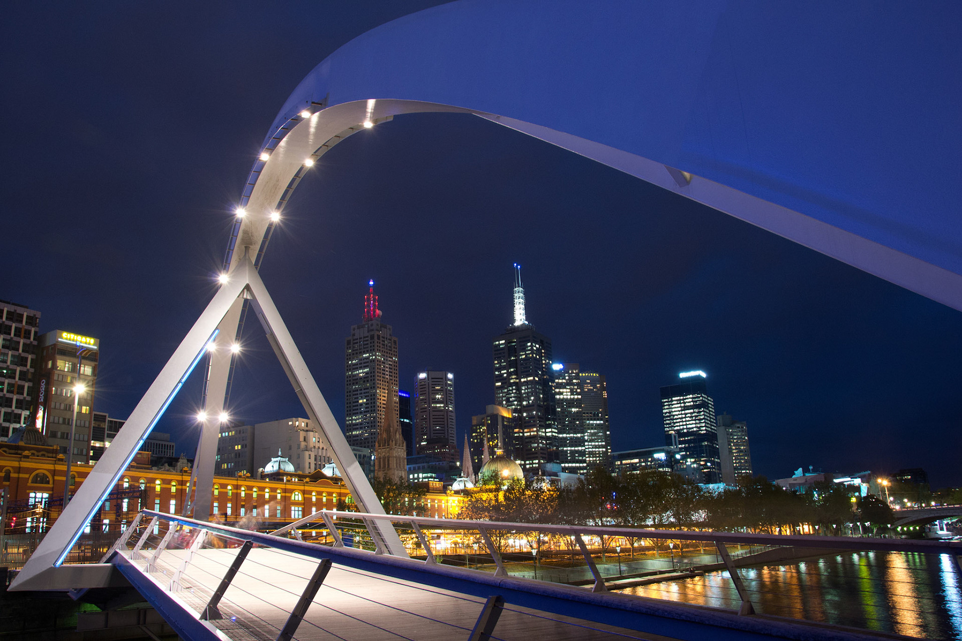 Melbourne, Australia - View from the pedestian bridge connecting Flinders Station and Southbank