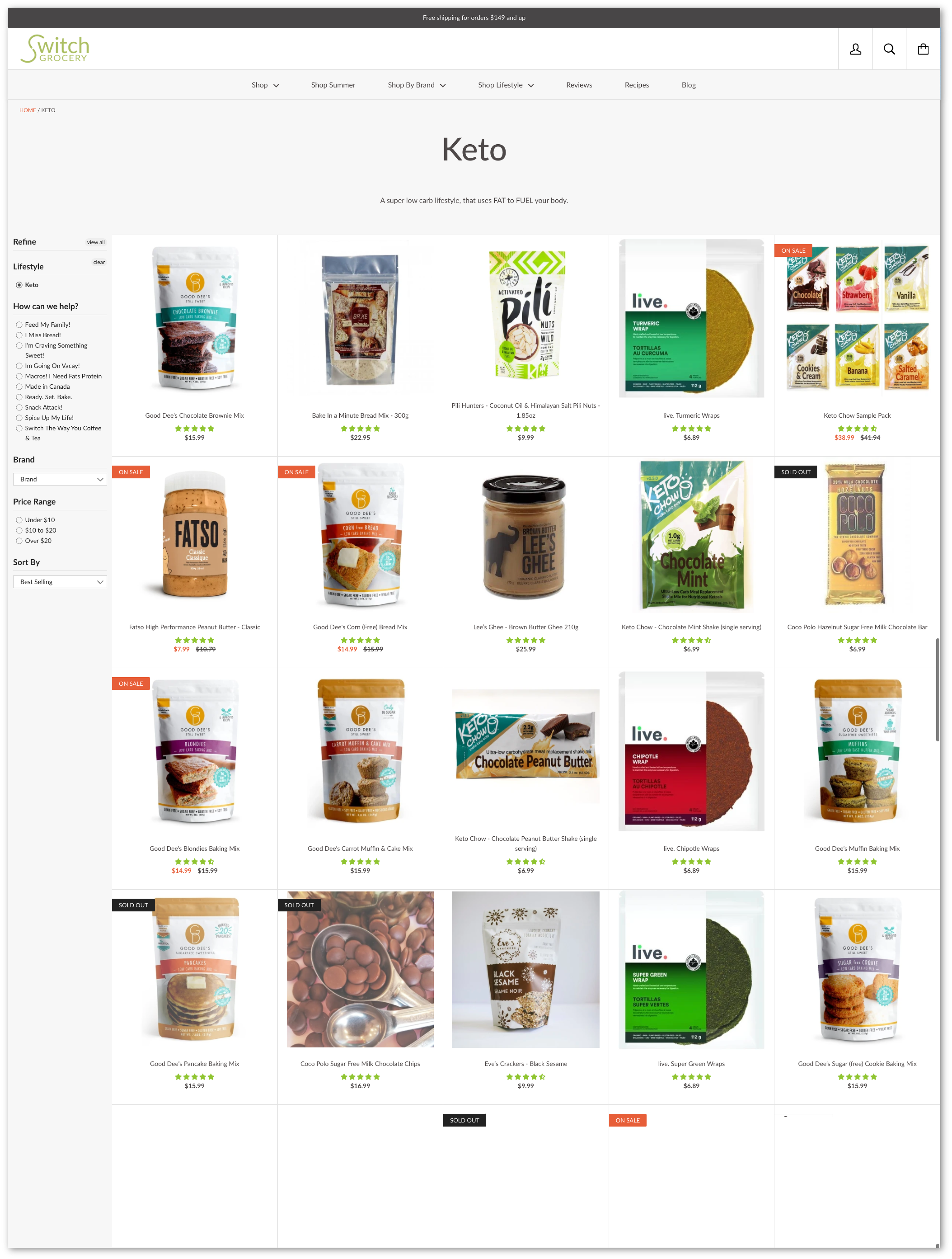 Lifestyle page with filters