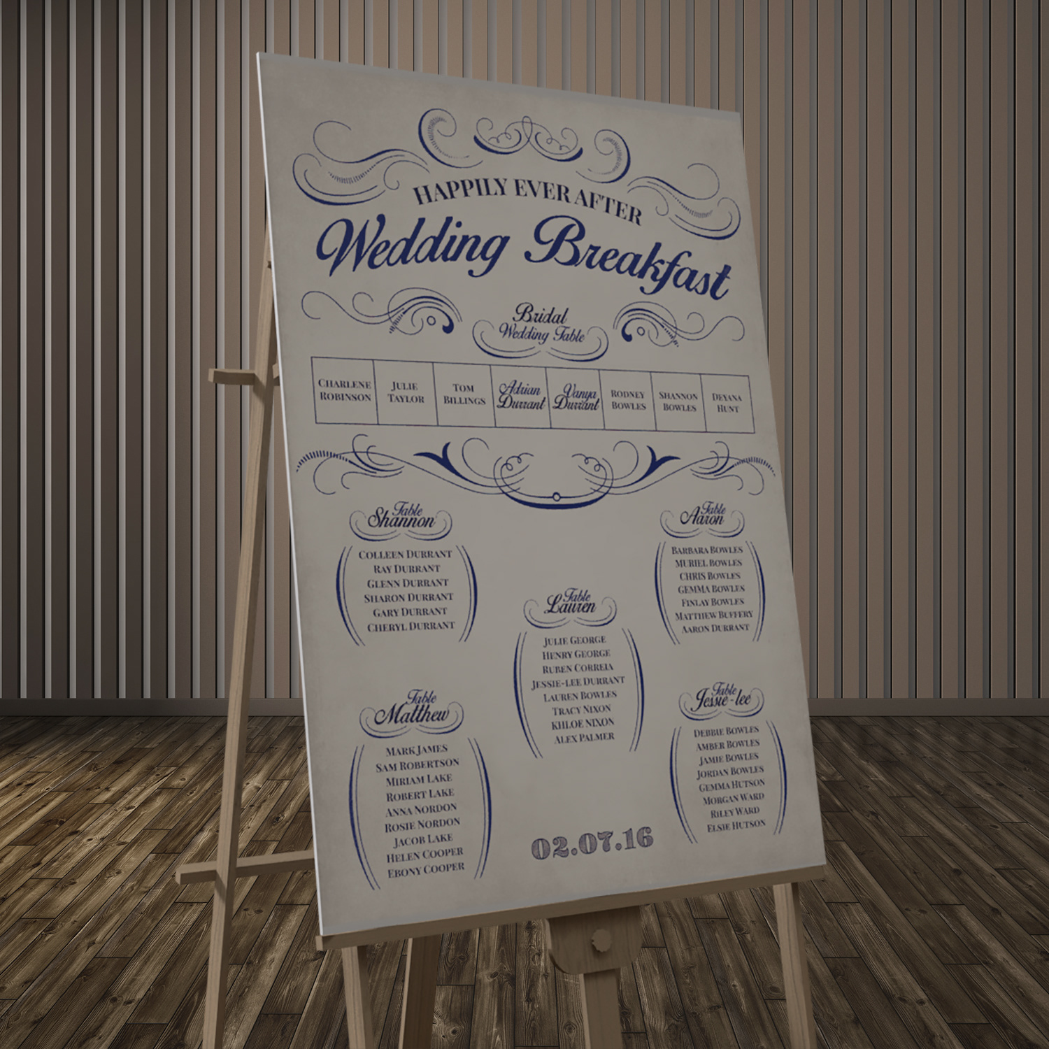 Wedding Breakfast Table Plan, printed on foamboard (2016)