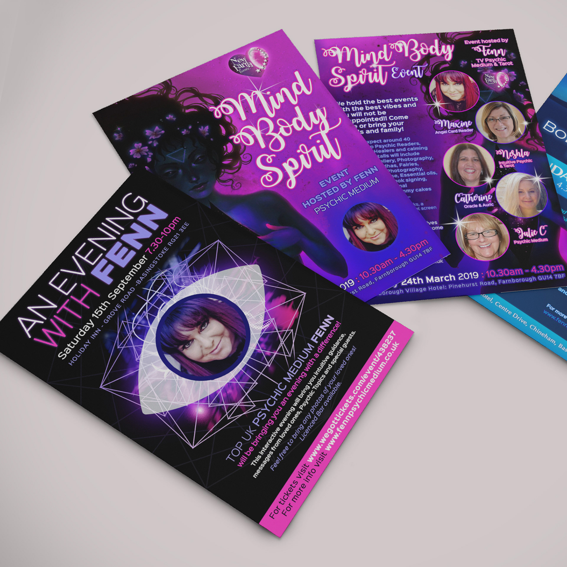 Leaflets designed for Fenn Pullinger (Psychic Medium), 2018-2019