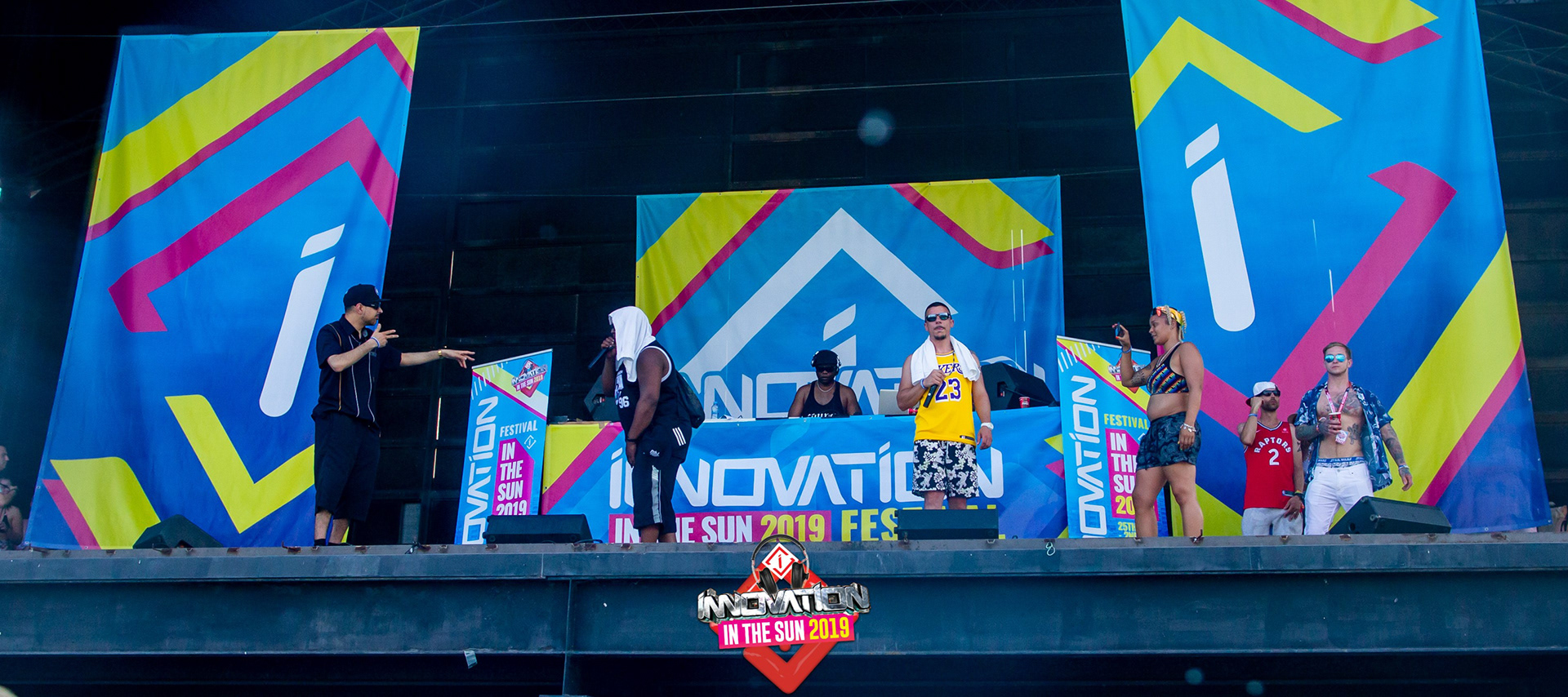 Full set of banners for the main Festival venue and Waterpark Party (shown), Innovation in the Sun 2019