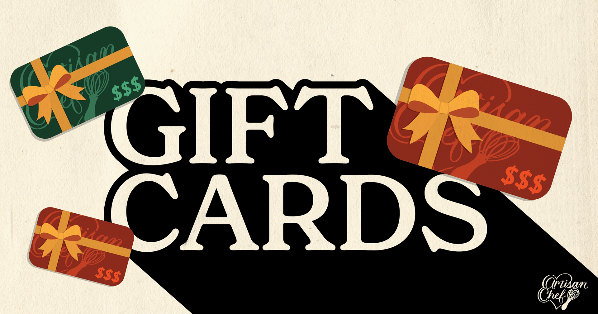 Artisan Chef sells digital gift cards online and I've included my design for them on this ad.