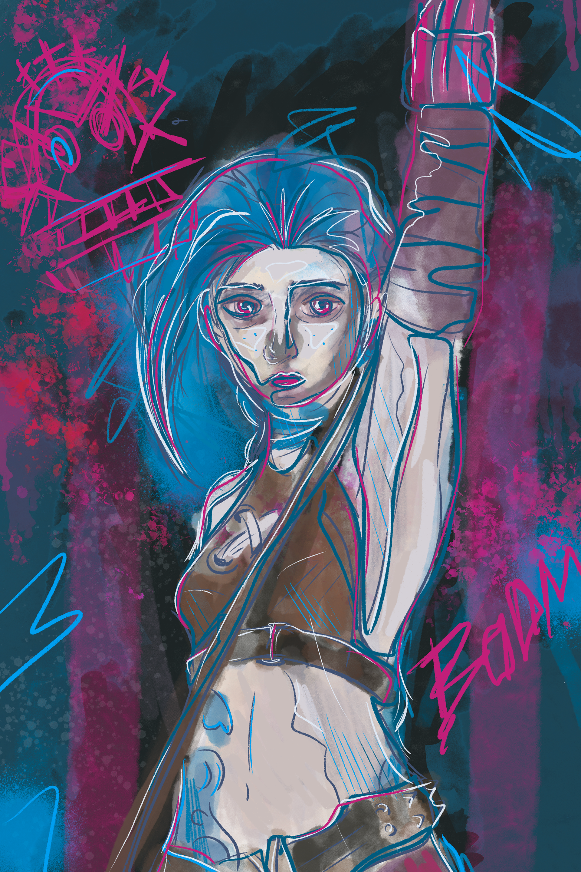 Arcane: Jinx | Hand Drawn with Digital Brushes