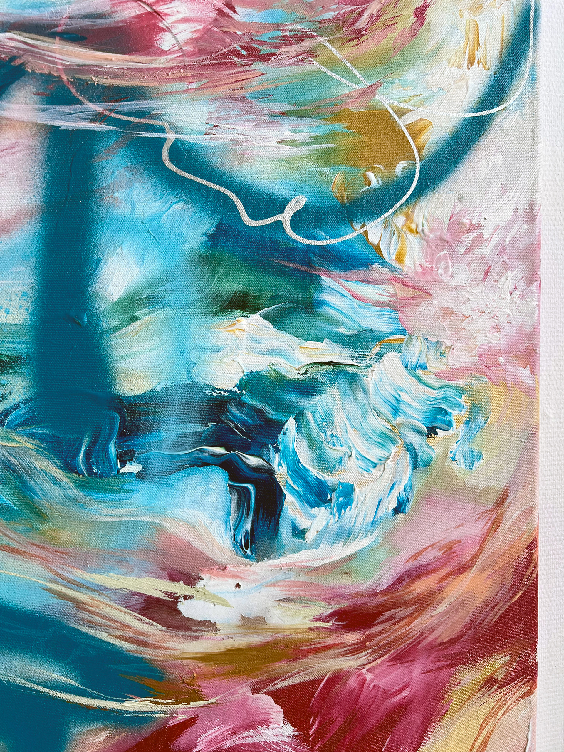 Details of Sykettä syleilevää sanoisin, 2025 // Mixed media on canvas 120x100cm // 2100€