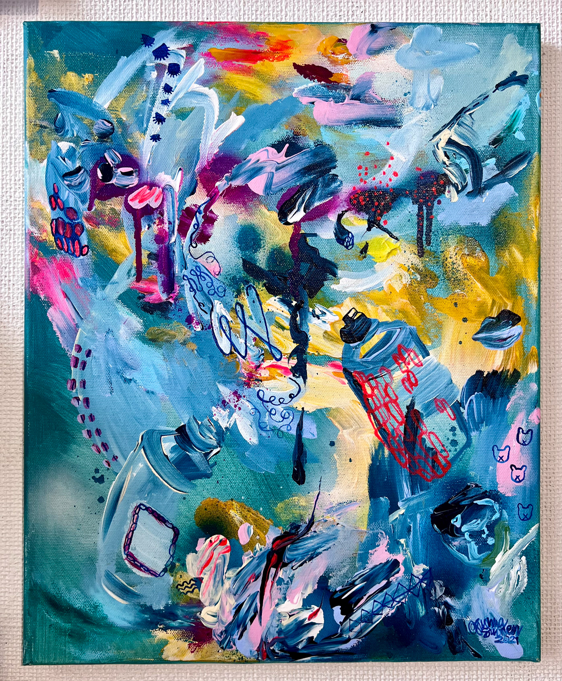 Tägää mut siihen, 2021 // Mixed media on canvas 32x43cm 