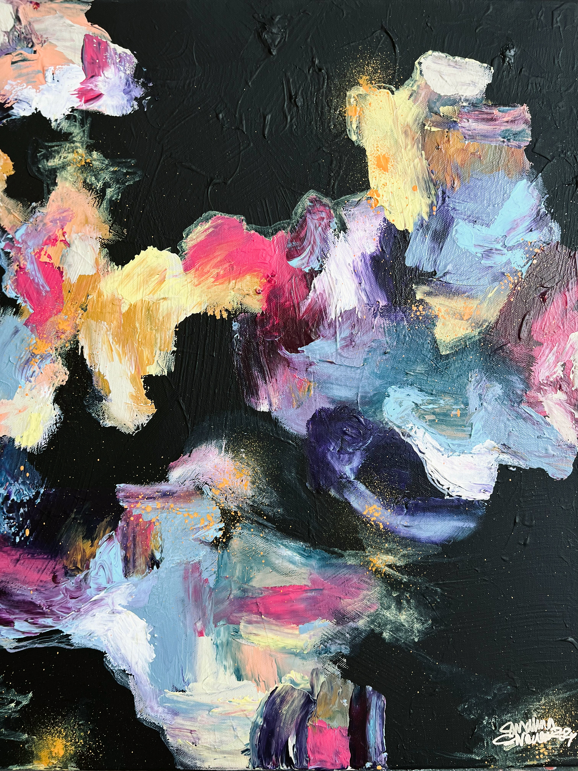Details of Iltakävely, 2024 // Mixed media on canvas 50x50cm // 490€