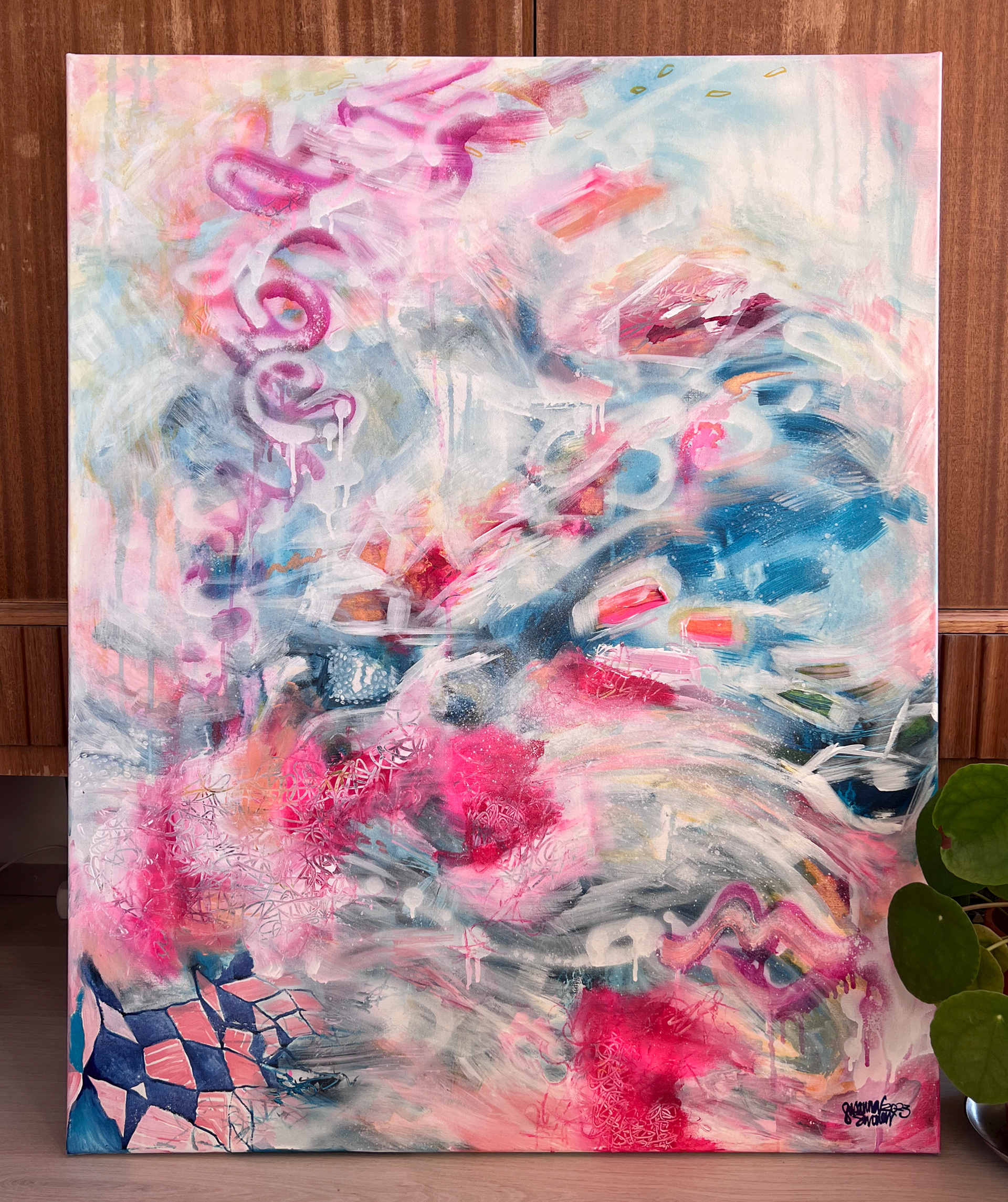 Kerronko ihan kaiken, 2023 // Mixed media on canvas 90x70cm 