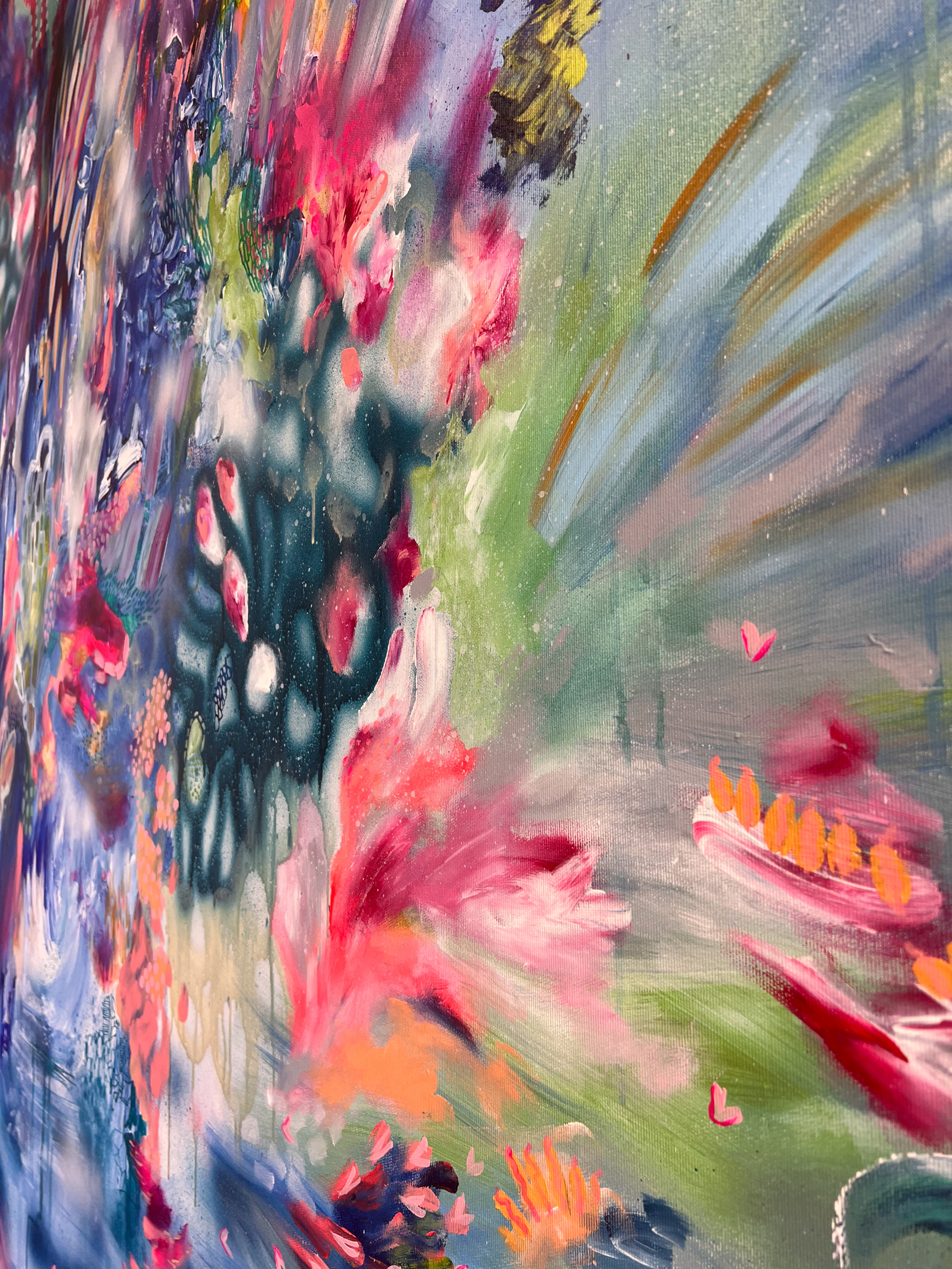Details of Puutarhajuhlat merellä, 2022 // Mixed media on canvas, 150x160cm 