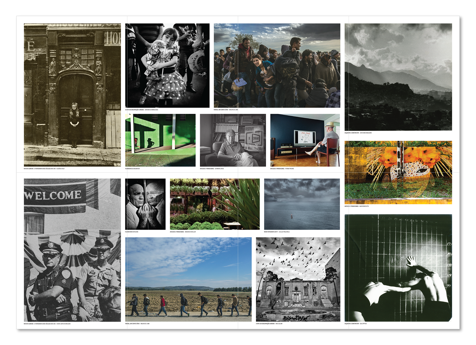 Folder aberto com um mosaico de fotos que fazem parte da exposição