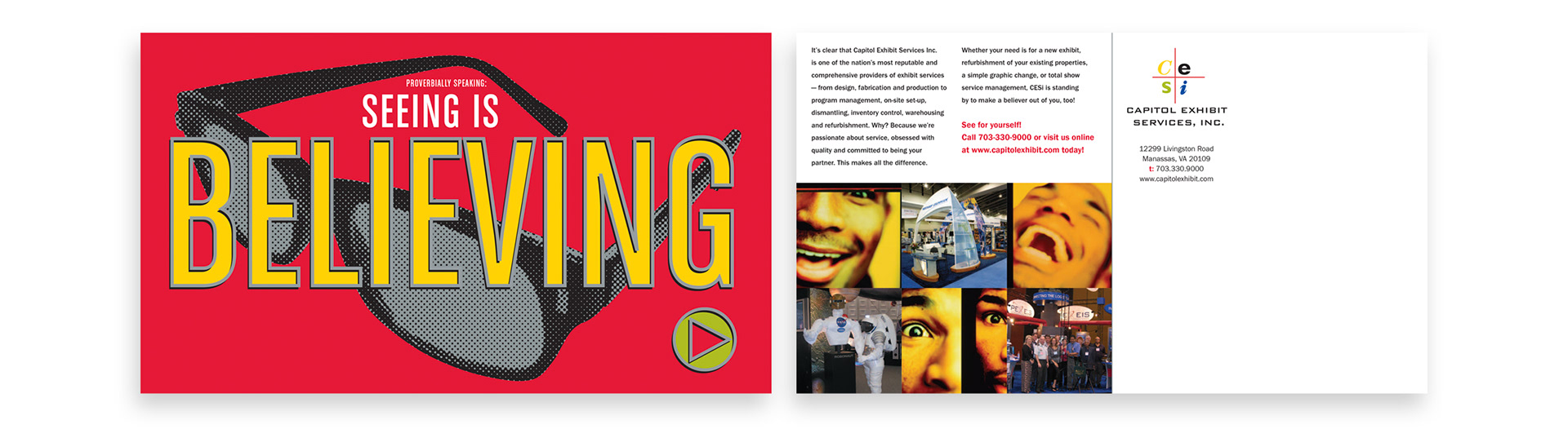 CESI Proverbially Speaking direct mailer featuring the Seeing Is Believing campaign concept and exhibition services messaging.