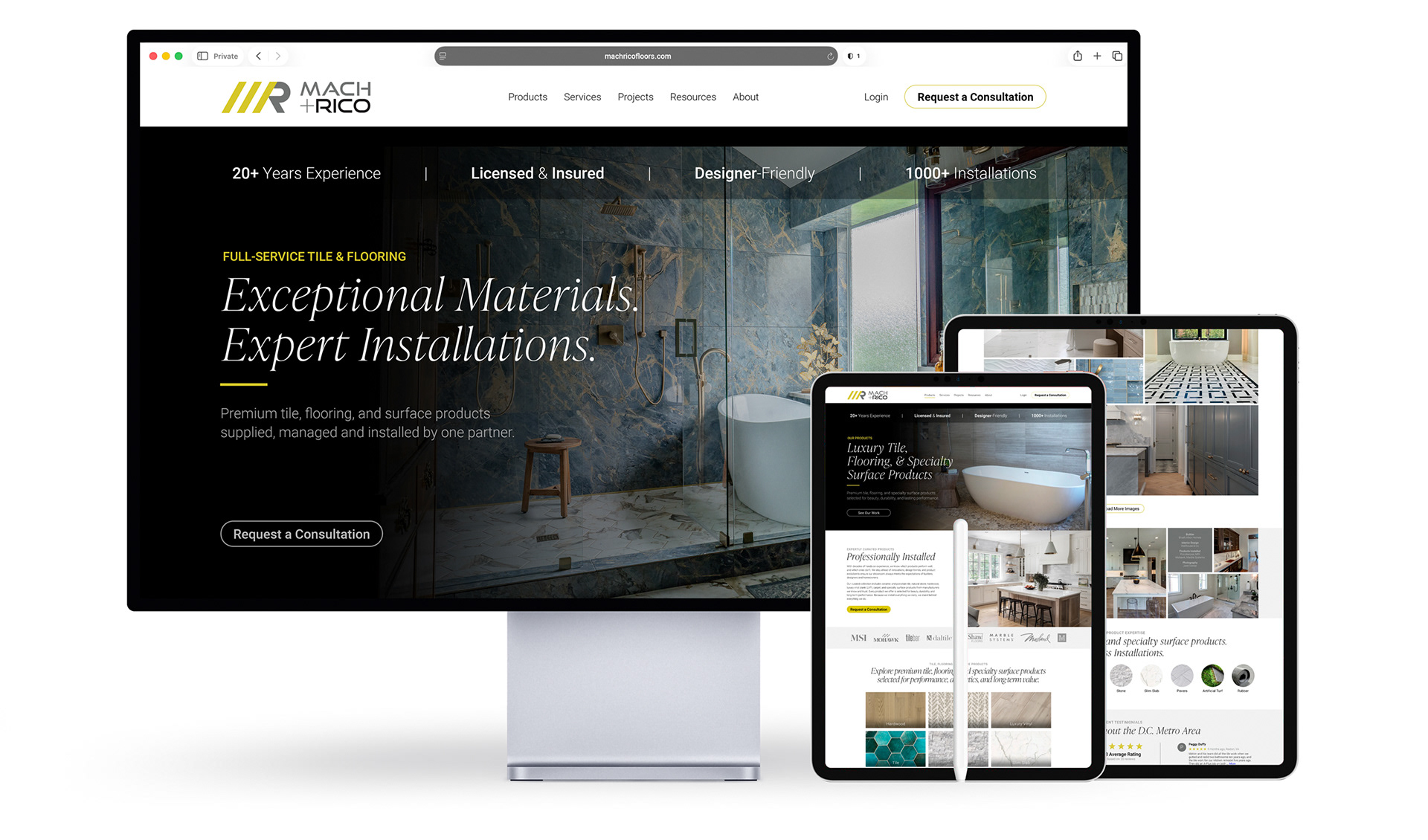 Mach + Rico website design and content development showing the new responsive digital experience across desktop and tablet.