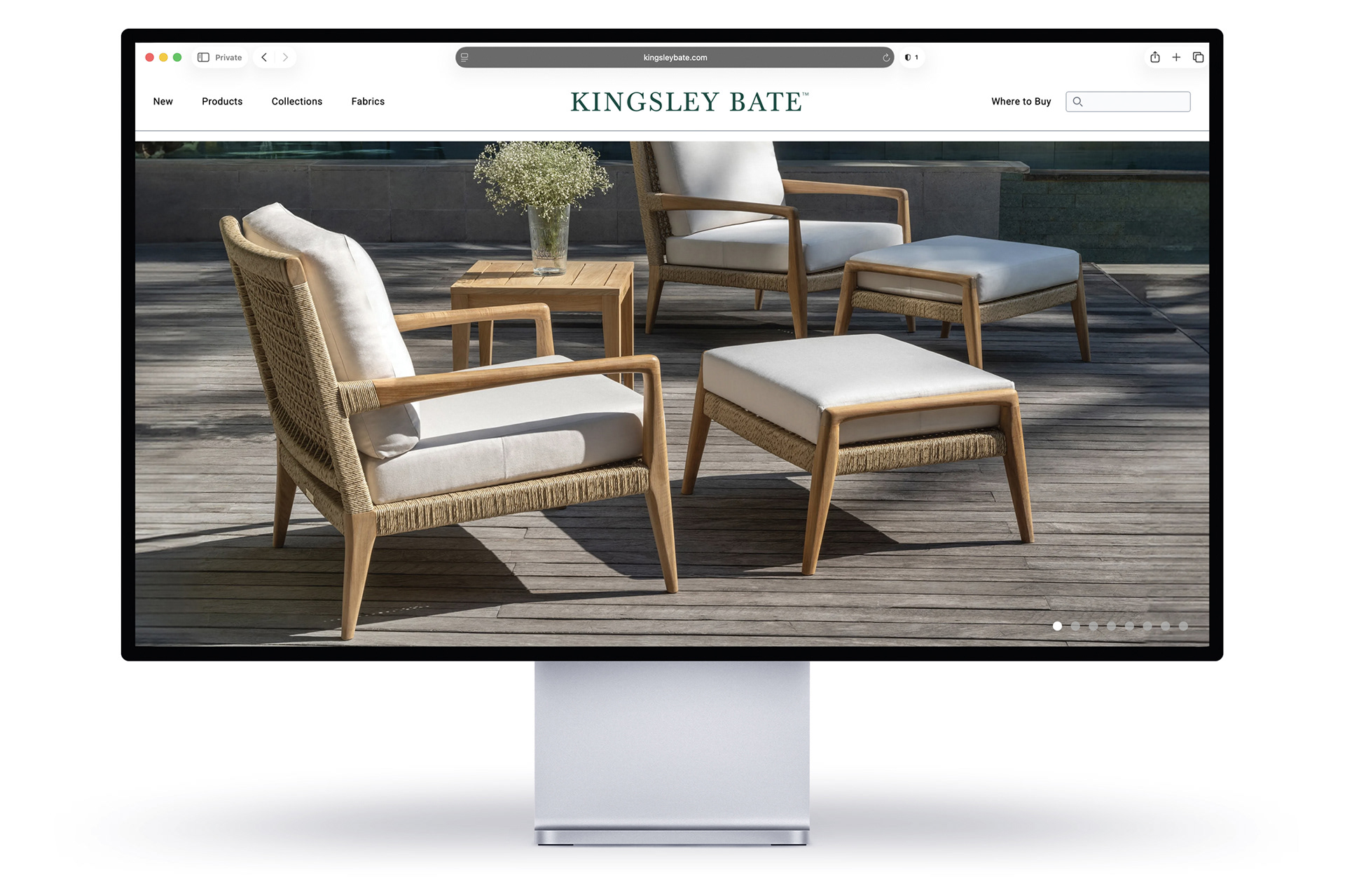 Current Kingsley Bate website redesign featuring elegant outdoor furniture and updated brand identity.