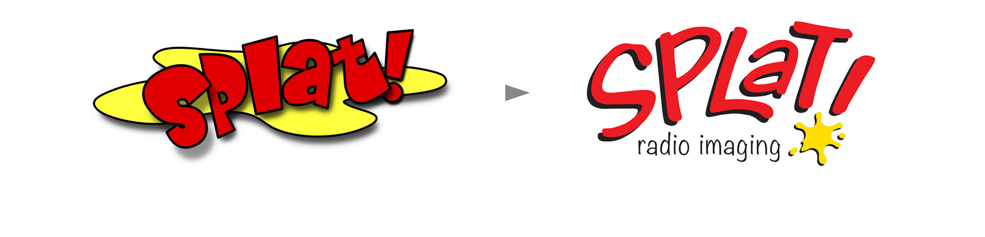 SPLAT Radio Imaging logo redesign showing the original identity and updated SPLAT Radio Imaging brand.