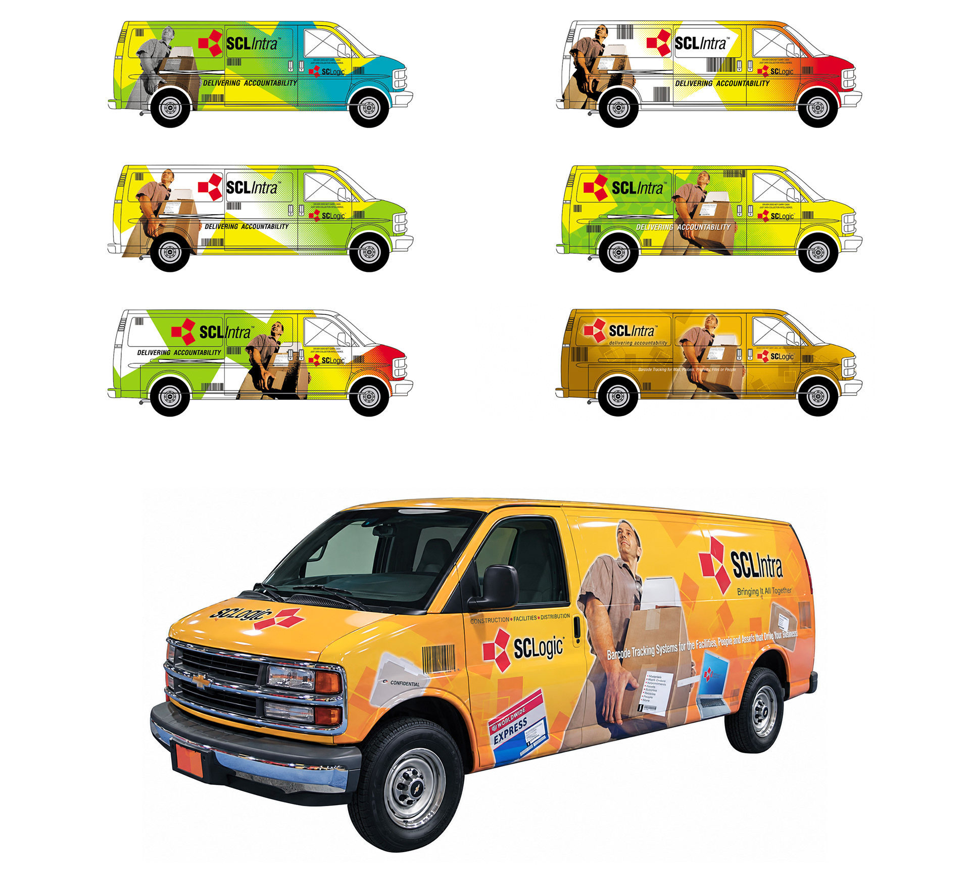 SCL Intra vehicle wrap design promoting their barcode tracking and internal delivery software.