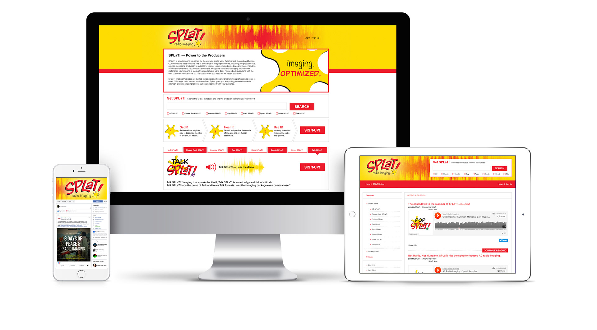 SPLAT Radio Imaging responsive website design shown across desktop, tablet, and mobile devices.