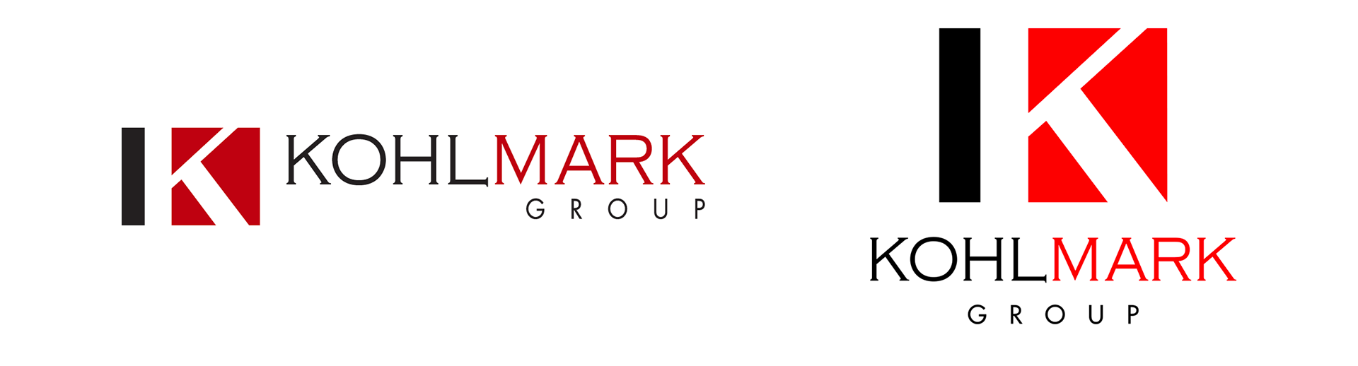 Original and redesigned Kohlmark Group logos showing the brand identity update by Starr Creative.