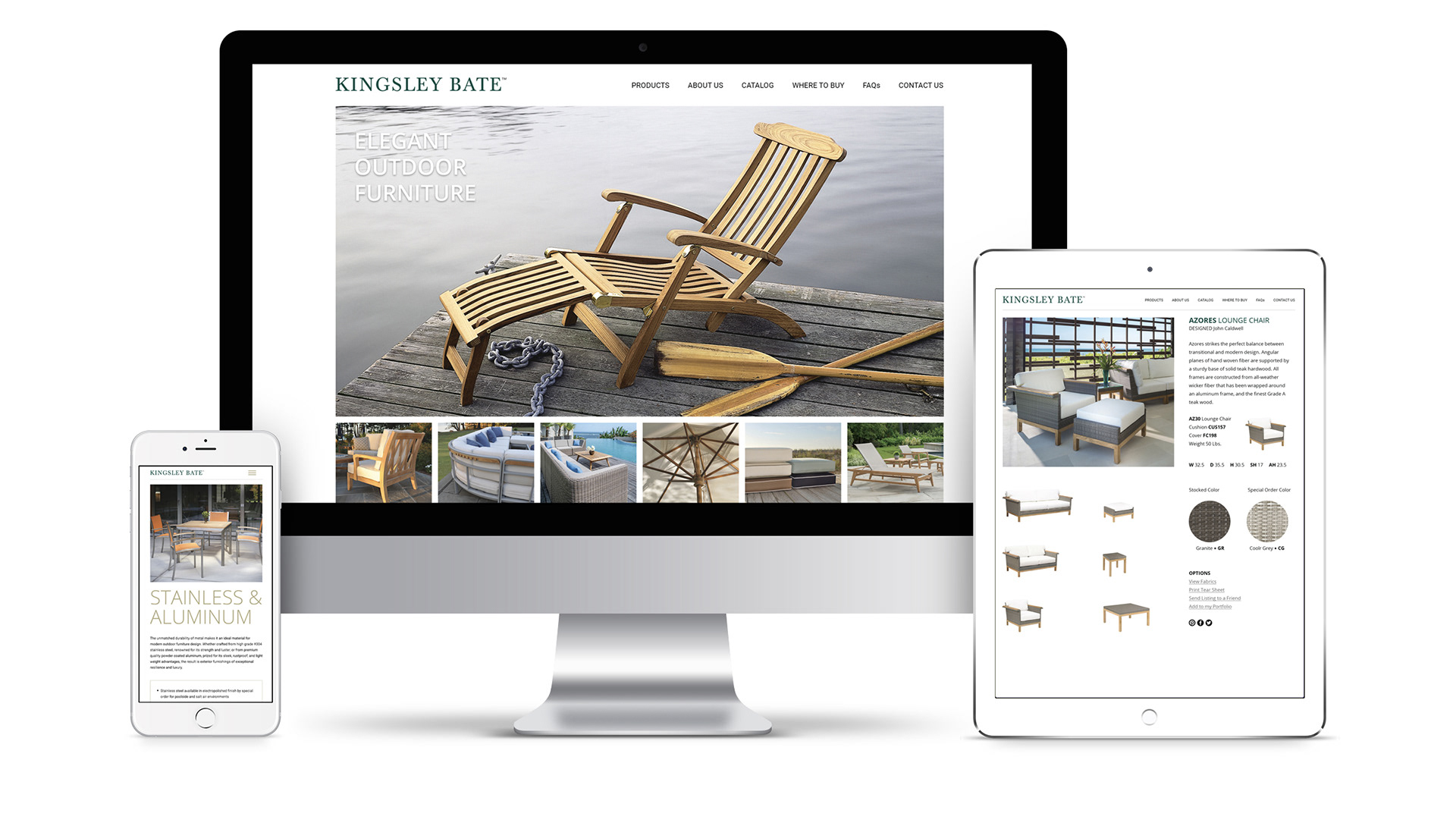 Earlier Kingsley Bate responsive website design shown across desktop, tablet, and mobile devices.