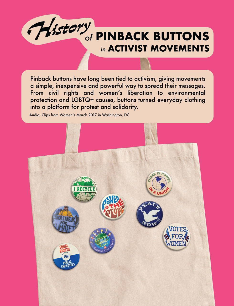 Alternate poster featuring examples of activist buttons.