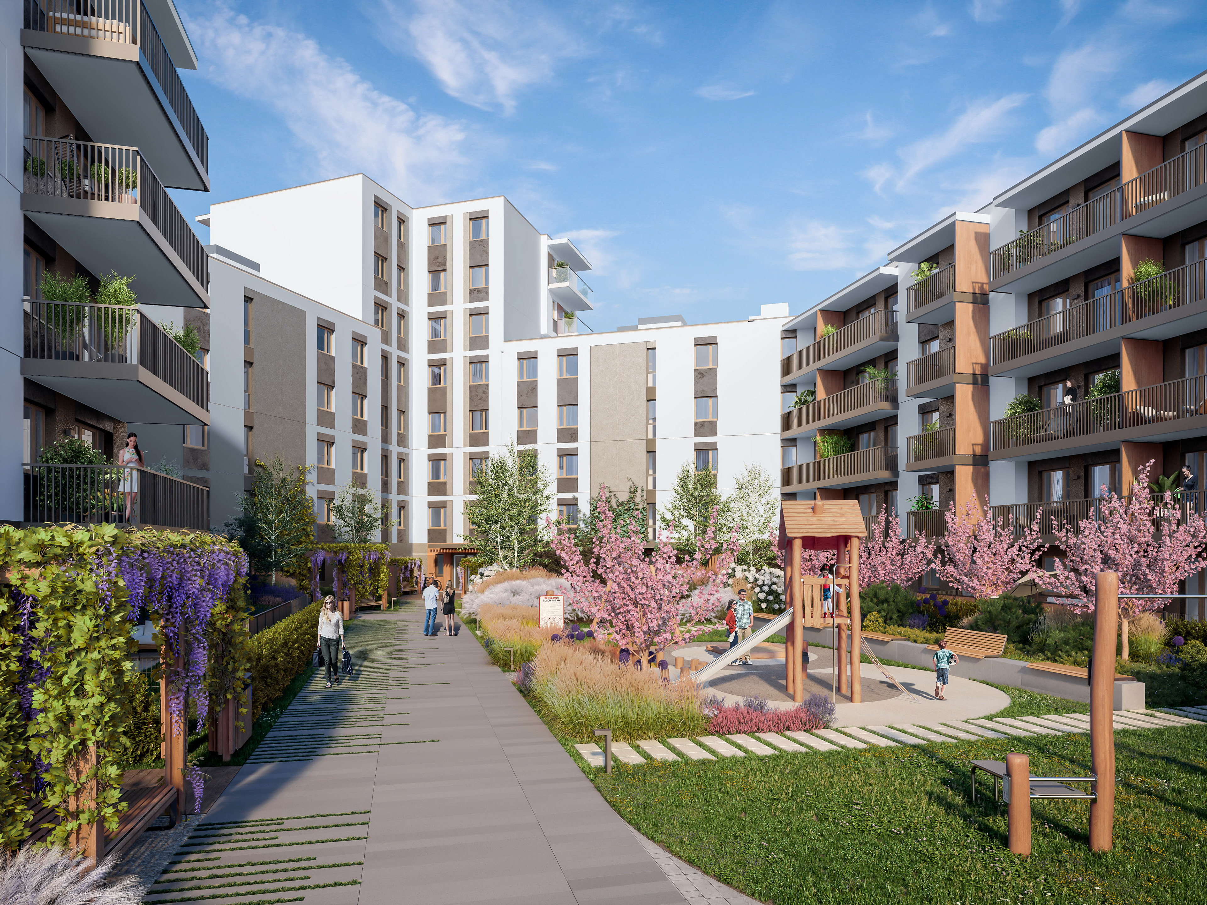 Projekt zagospodarowania terenu i zieleni na Osiedlu Prystora w Warszawie - wizualizacja 3D
