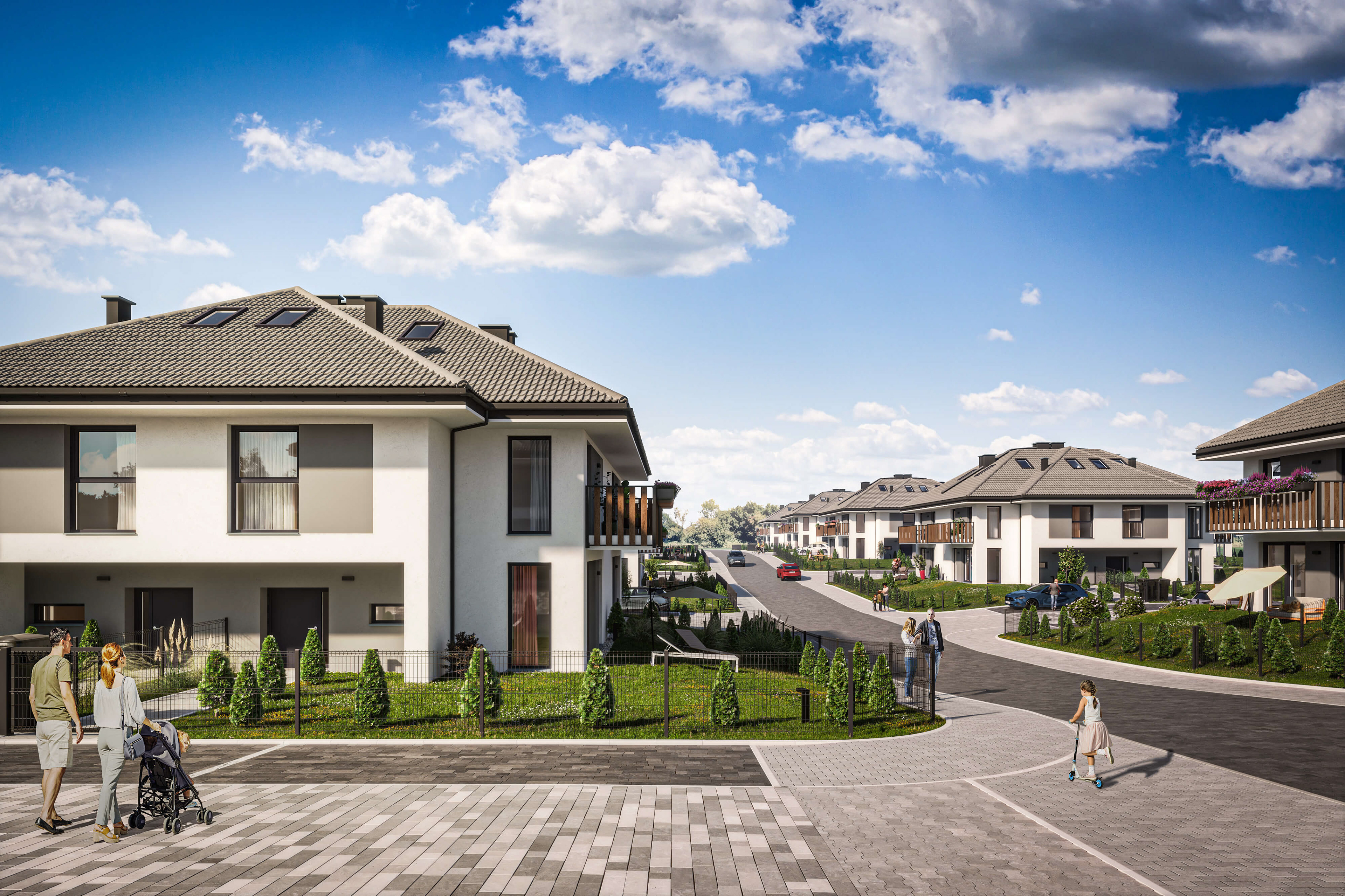 Wizualizacja osiedla Pyskowice 3 dla DOM100.eu - widok na domki