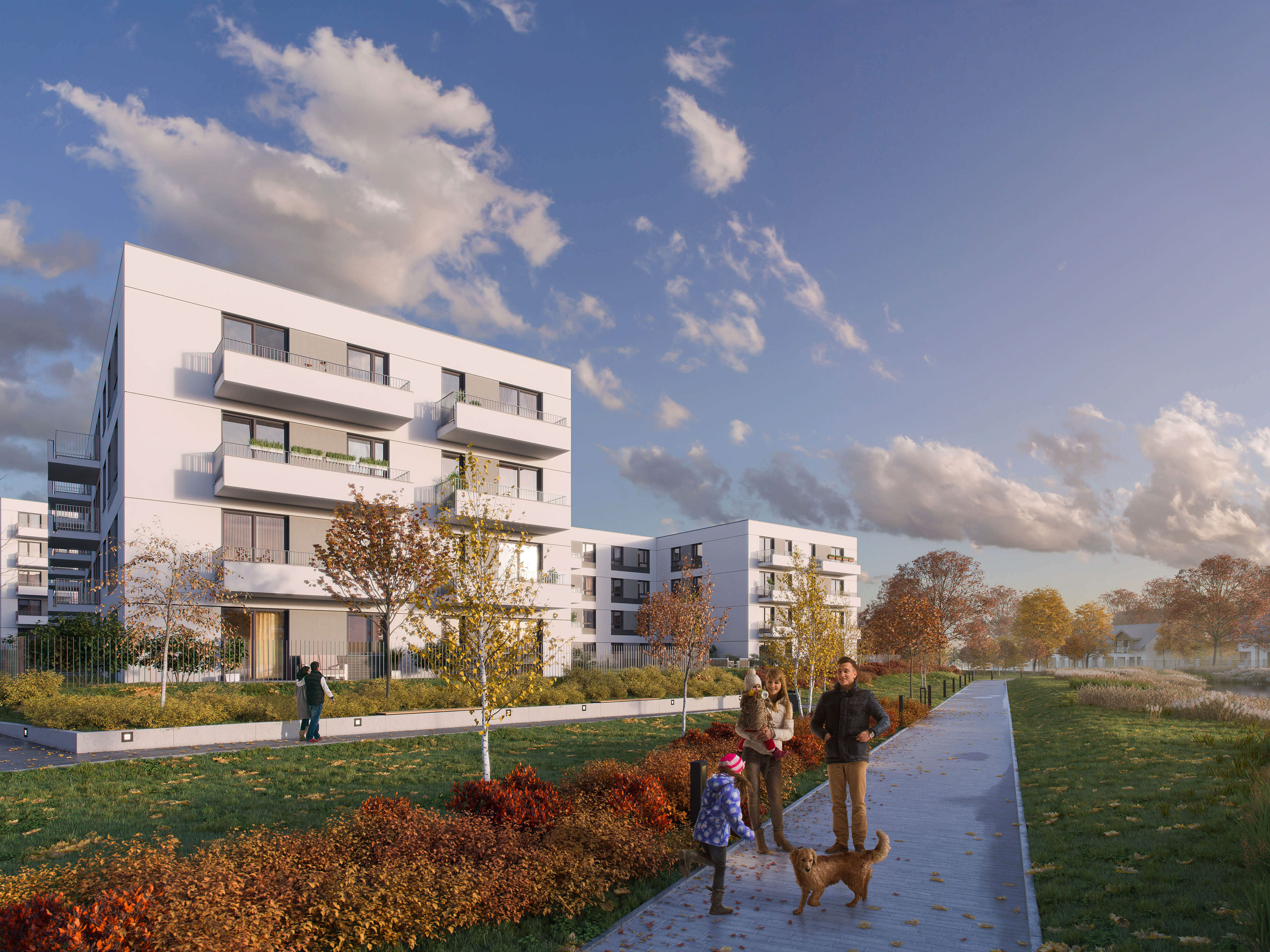 Kadr jesienny wizualizacji na budynek osiedla Idea Omega Radom dla dewelopera Unidevelopment S.A.