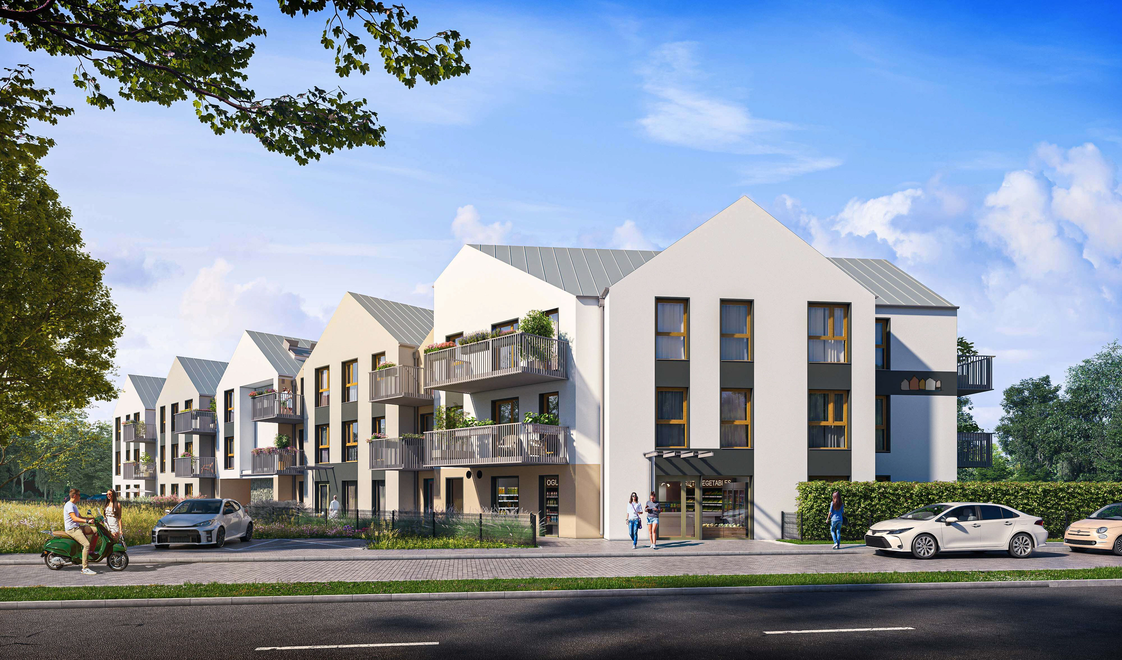 Kamieniczki za Strugą Rumia wizualizacja architektoniczna budynku mieszkalnego dla Targo S.A. - widok od strony ulicy