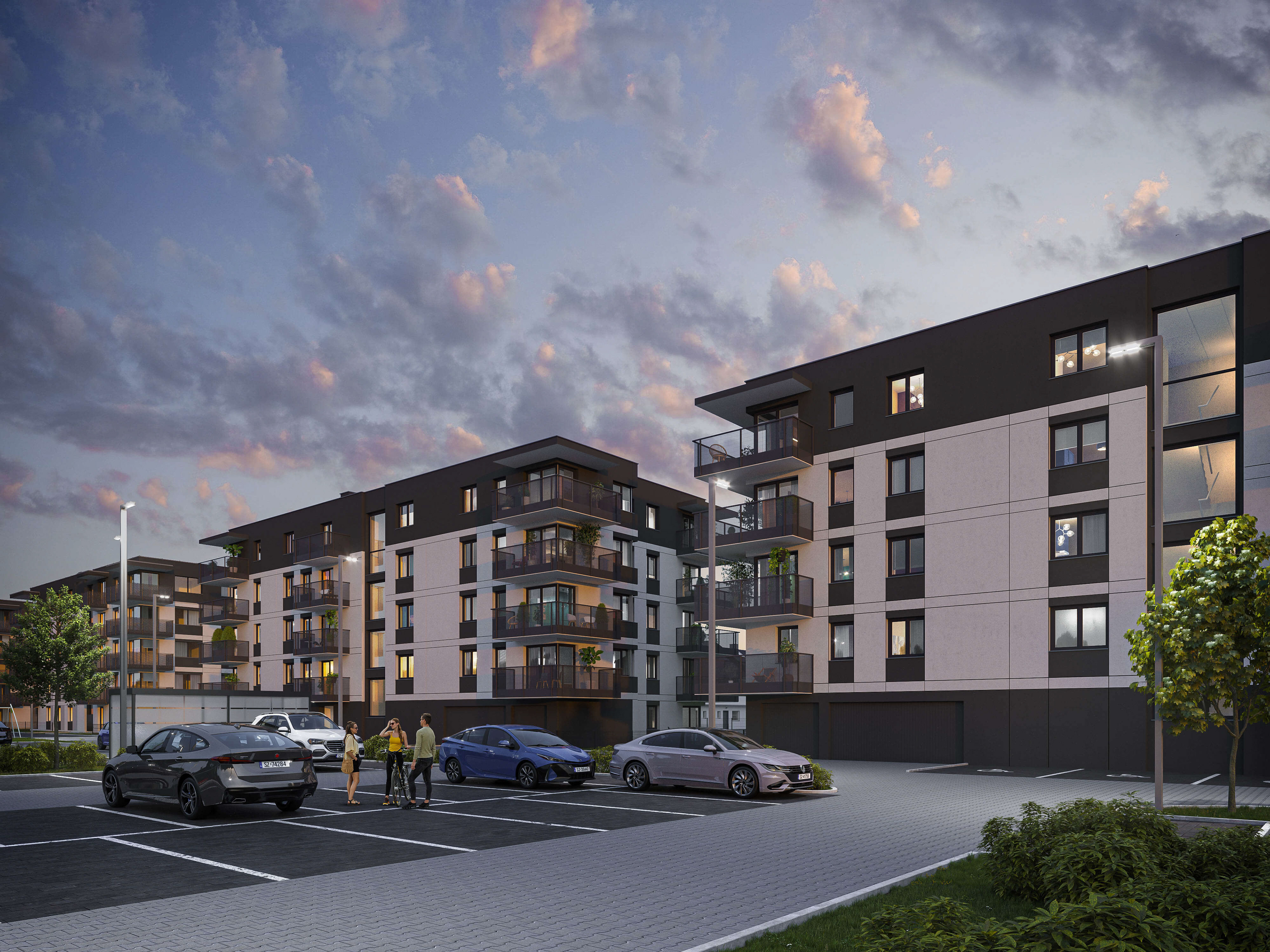 Nowe domy na sprzedaż Zabrze Grzybowice – fotorealistyczna wizualizacja deweloperska Dom100, zmierzch