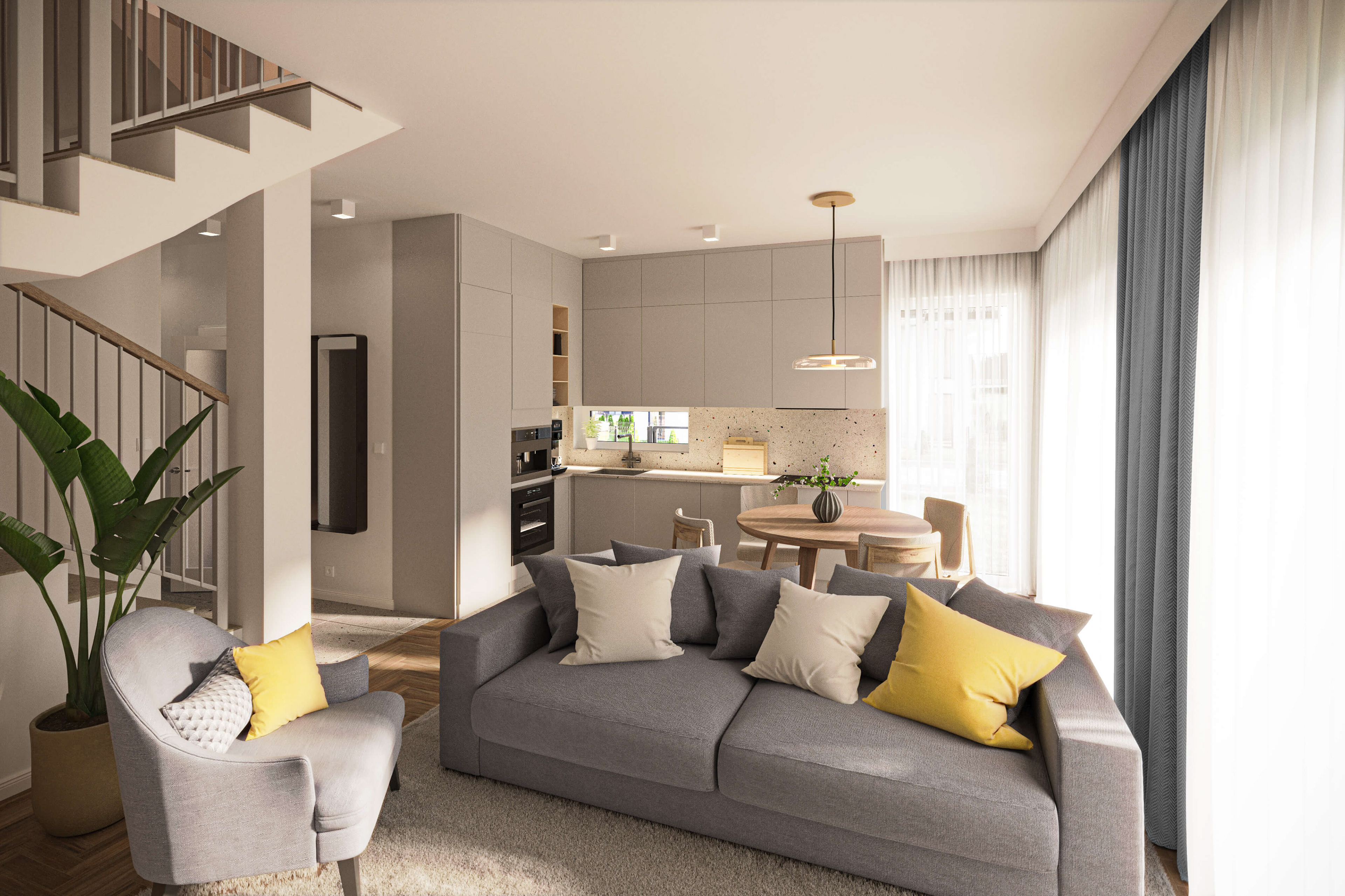 Osiedle Pyskowice 3, wykonanie dla dewelopera DOM100.eu - wizualizacja salonu