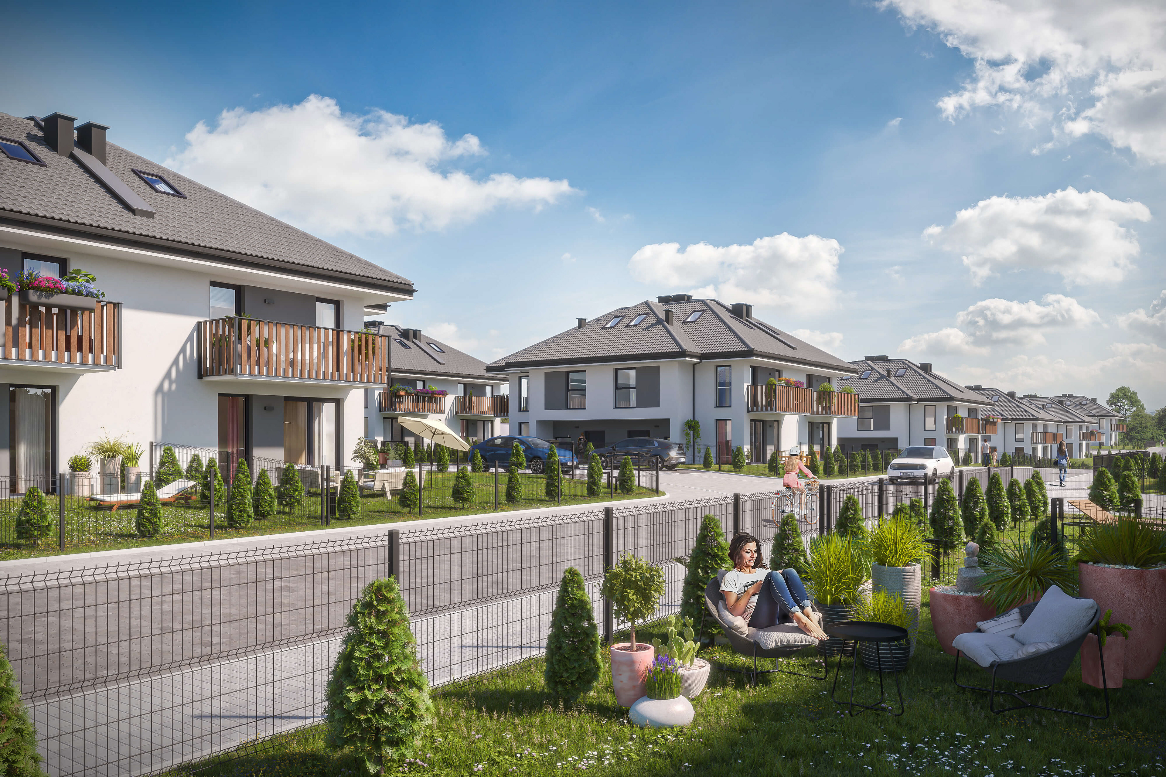 Osiedle Pyskowice 3 - wizualizacja 3D, realizacja DOM100.eu - widok na ogródek