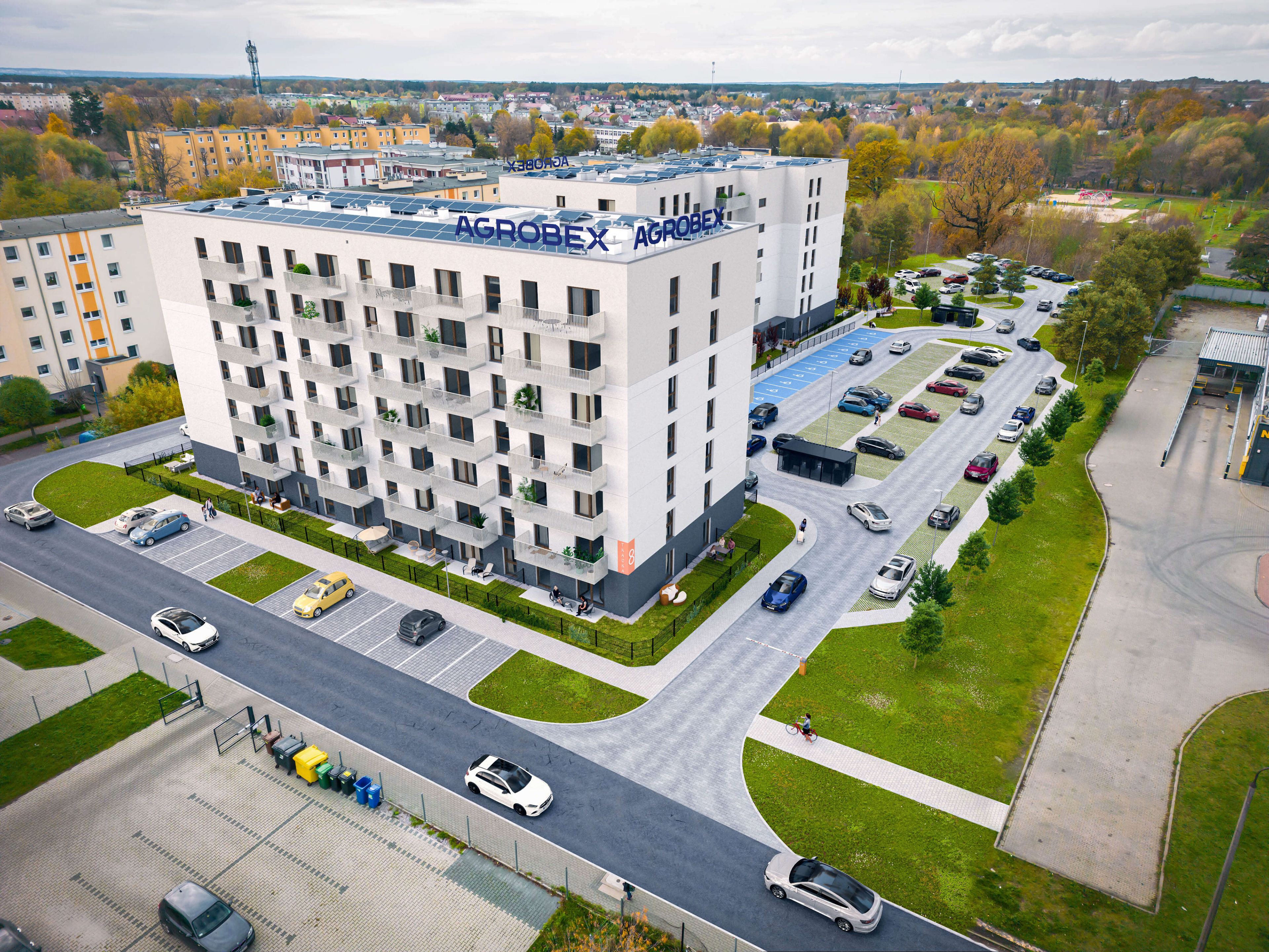 Wizualizacja 3D dla Osiedle Tkacka w Sulechowie, Agrobex - kadr z lotu ptaka
