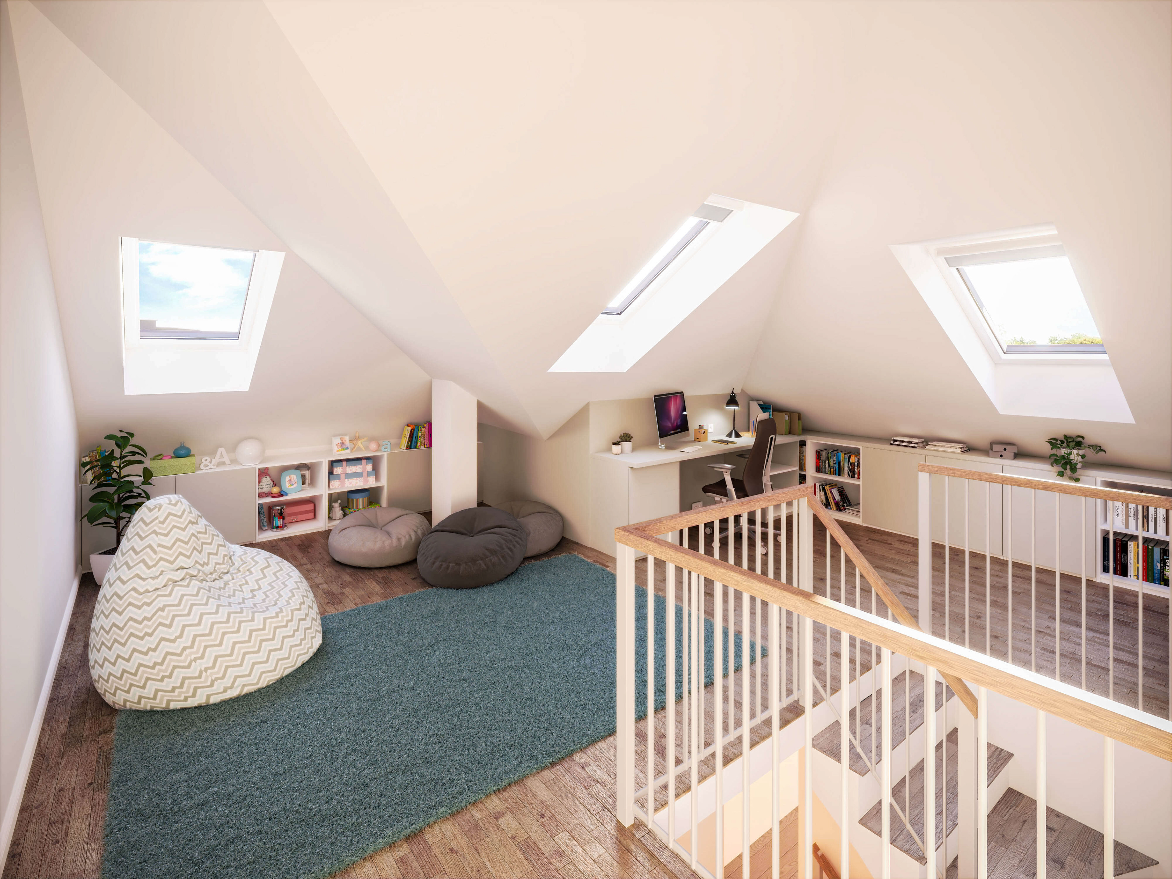 Osiedle Pyskowice 3, realizacja dla dewelopera DOM100.eu - wizualizacja 3D poddasza