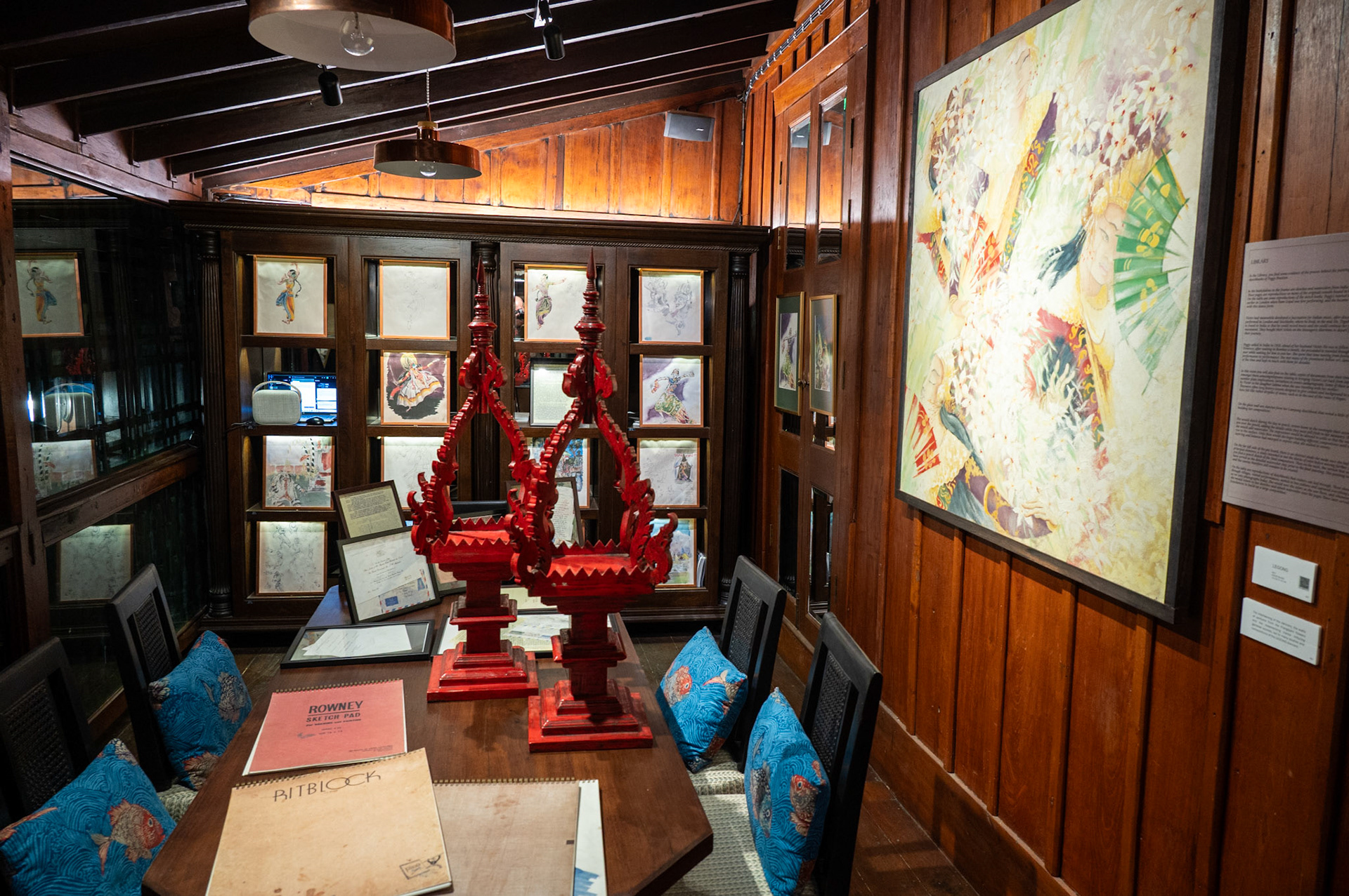 "East of Suez" exhibition in 137 Pillars House showing Peggy Braxton's sketchbooks and artistic process