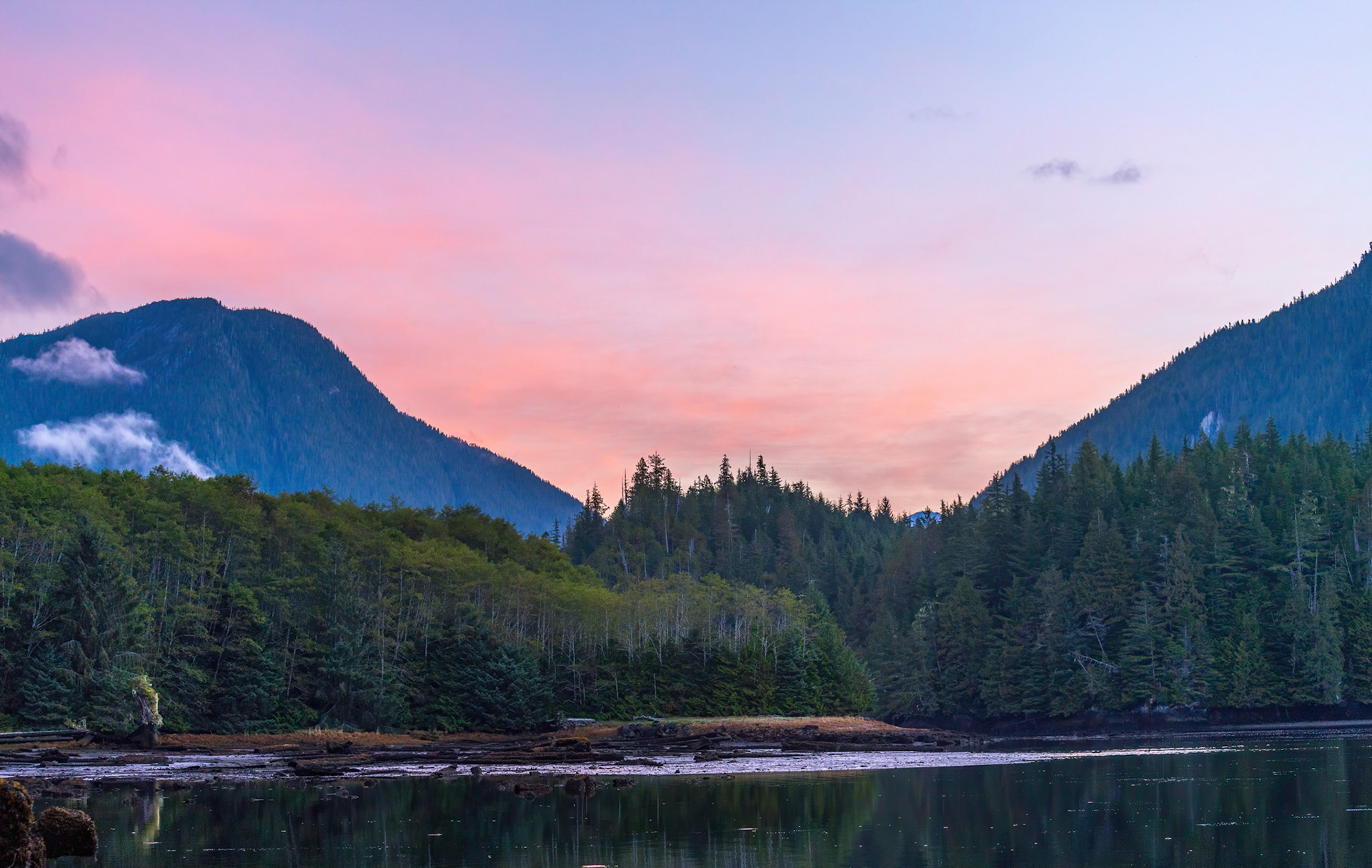 Sunrise on Smith Inlet from Great Bear Lodge. B.C. 25/09/18