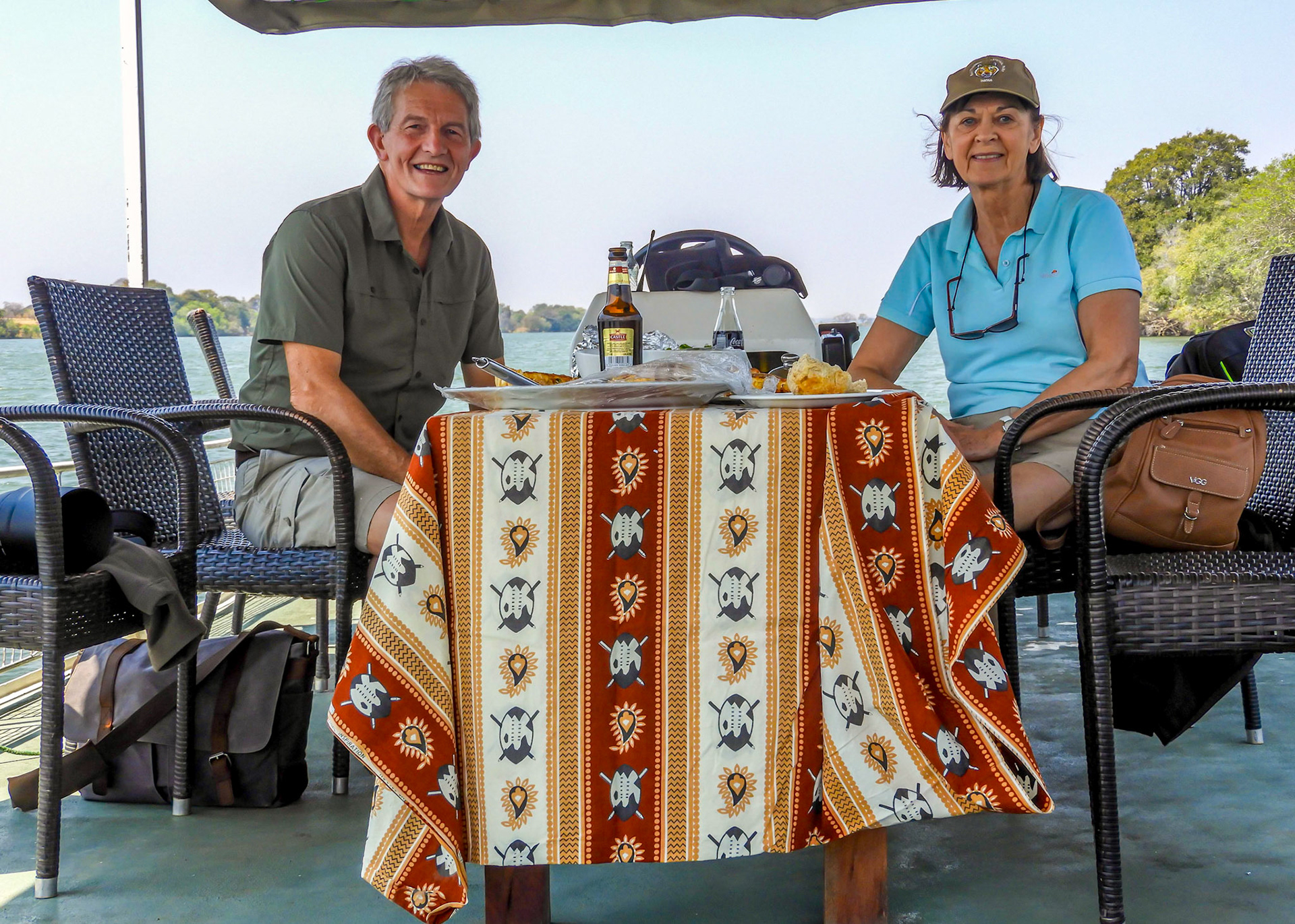 David and Catherine taking "tiffin" on the Kafue River, Zambia.