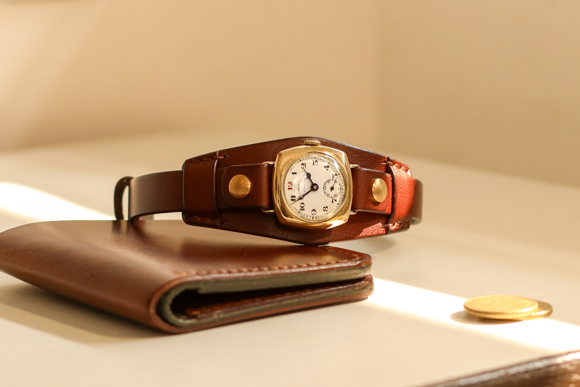 handmade leather bund strap for trench watch
