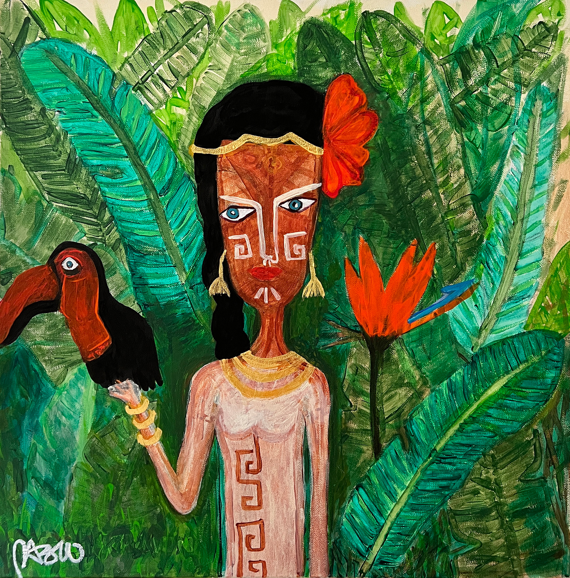 Amasanga and Toucan, 2018 50.50 X 50.50 cm Not framed Acrylic & Ink on Canvas Price $860