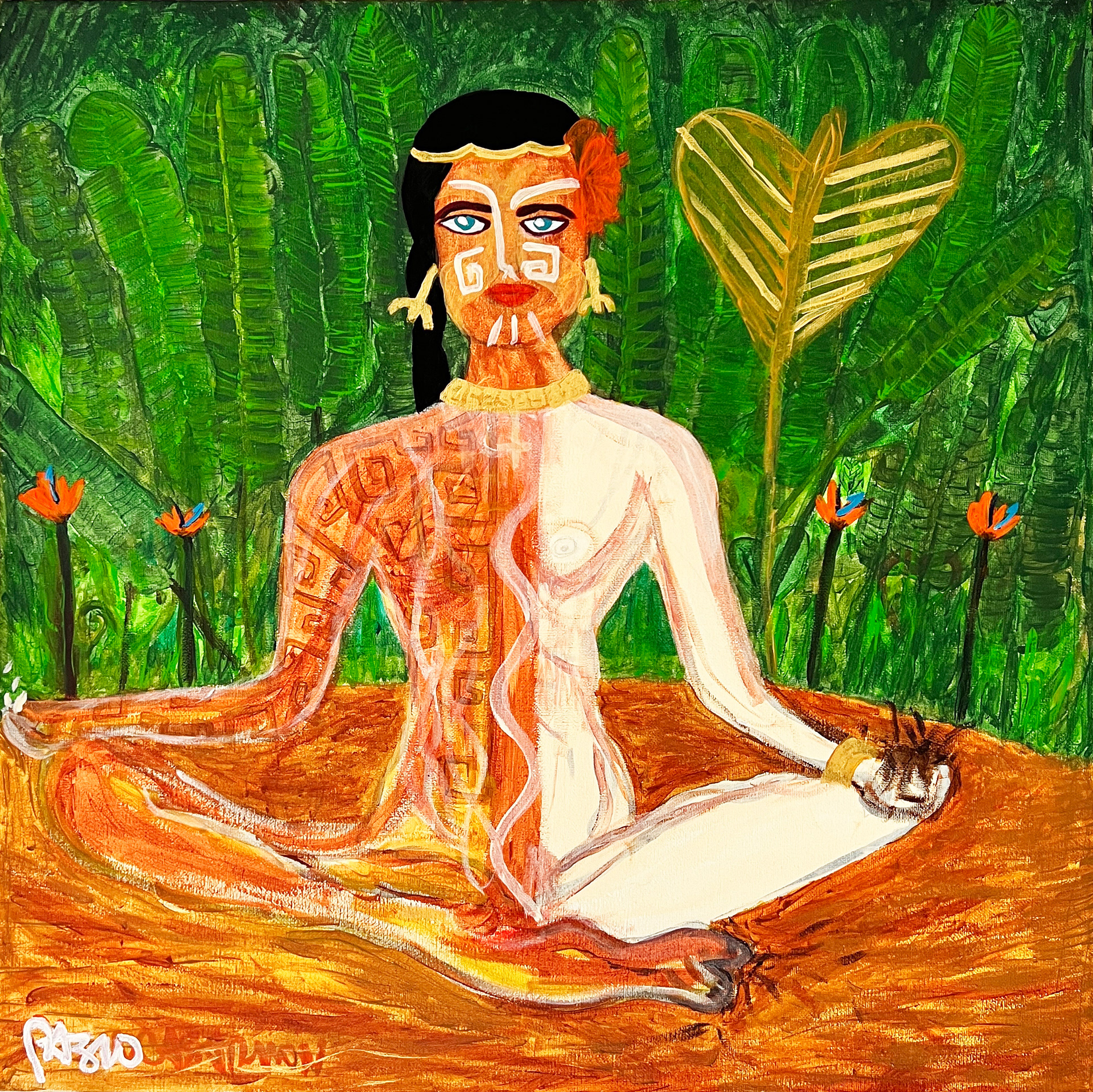 Seated Amasanga, 2018 50.50 X 50.50 cm Not framed Acrylic & Ink on Canvas Price $860