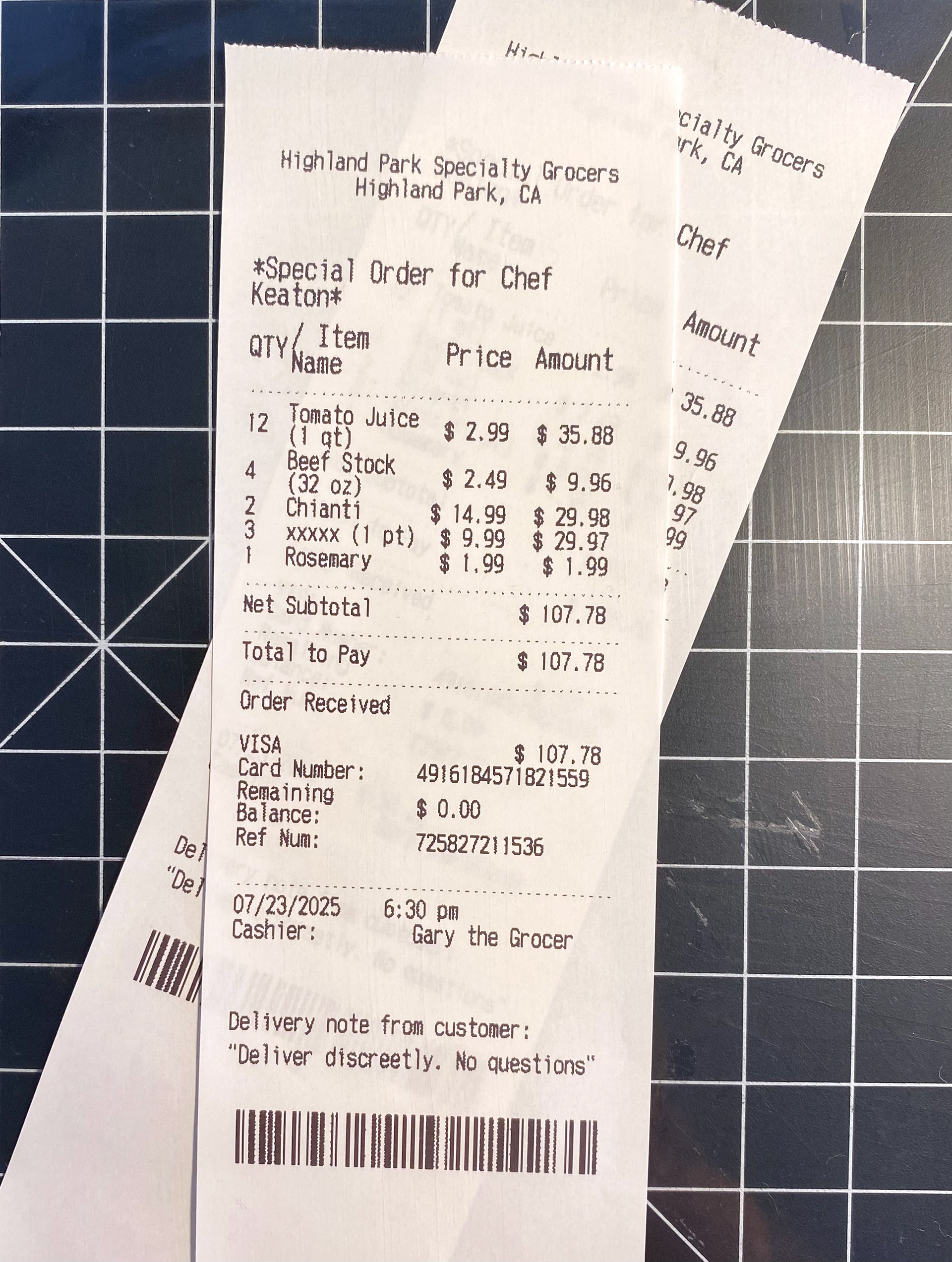 Grocery receipt
