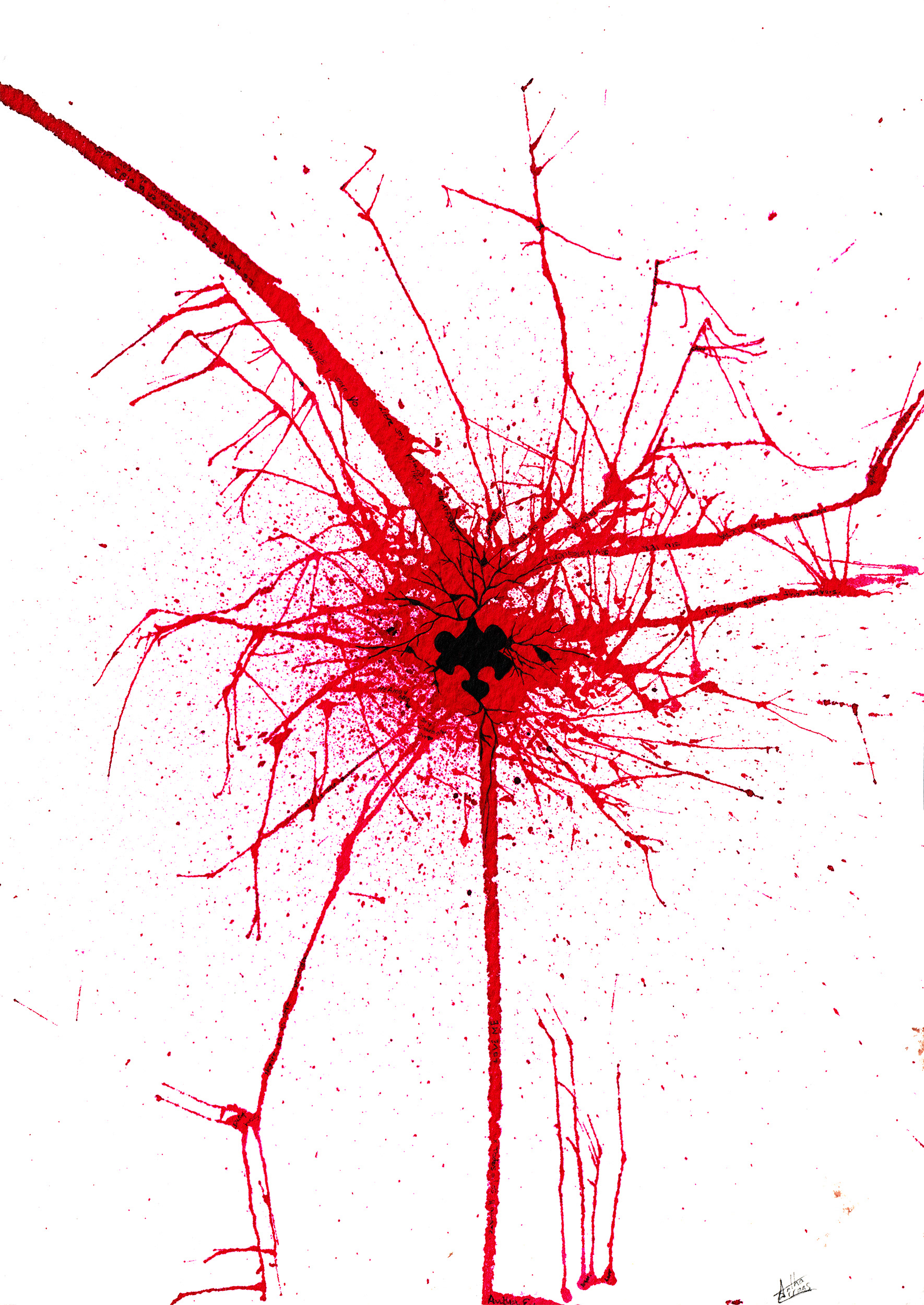blood abstract painting, with text on in.