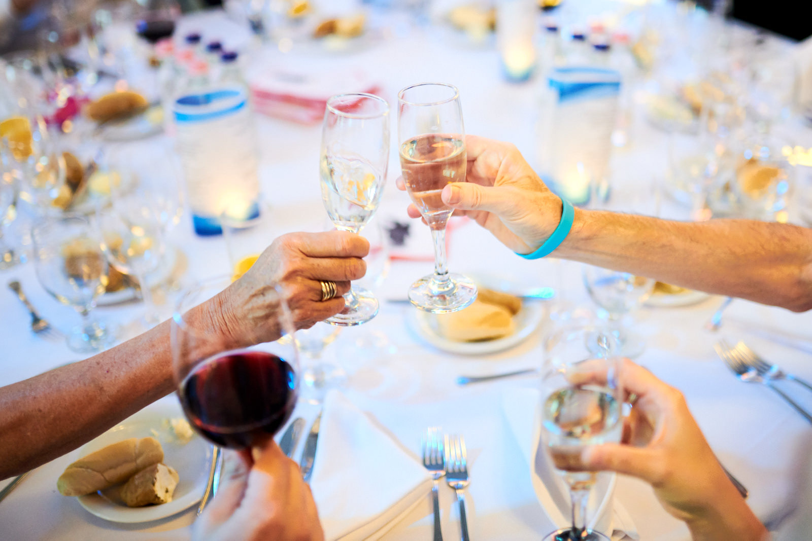 The guests were seated at beautifully decorated tables.